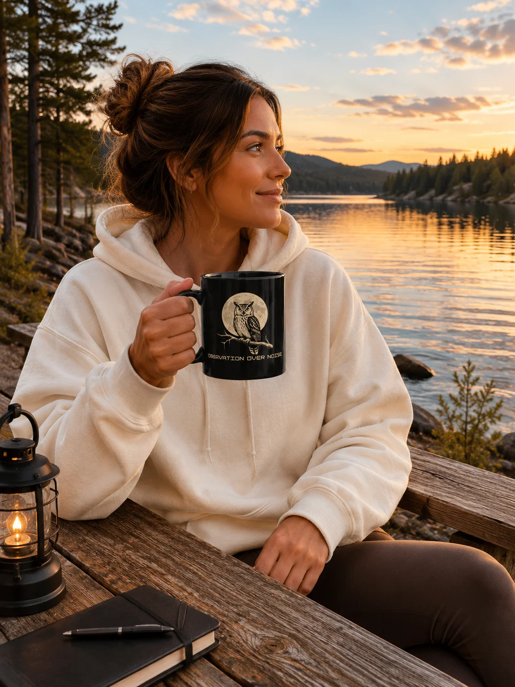 Observation Over Noise Owl Mug | Vintage Black Coffee Mug for Introverts & Quiet Thinkers product image (2)