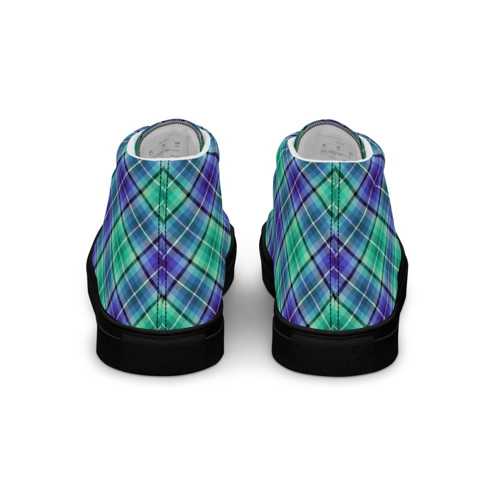 Bright Green and Purple Plaid Men's High Top Shoes product image (6)