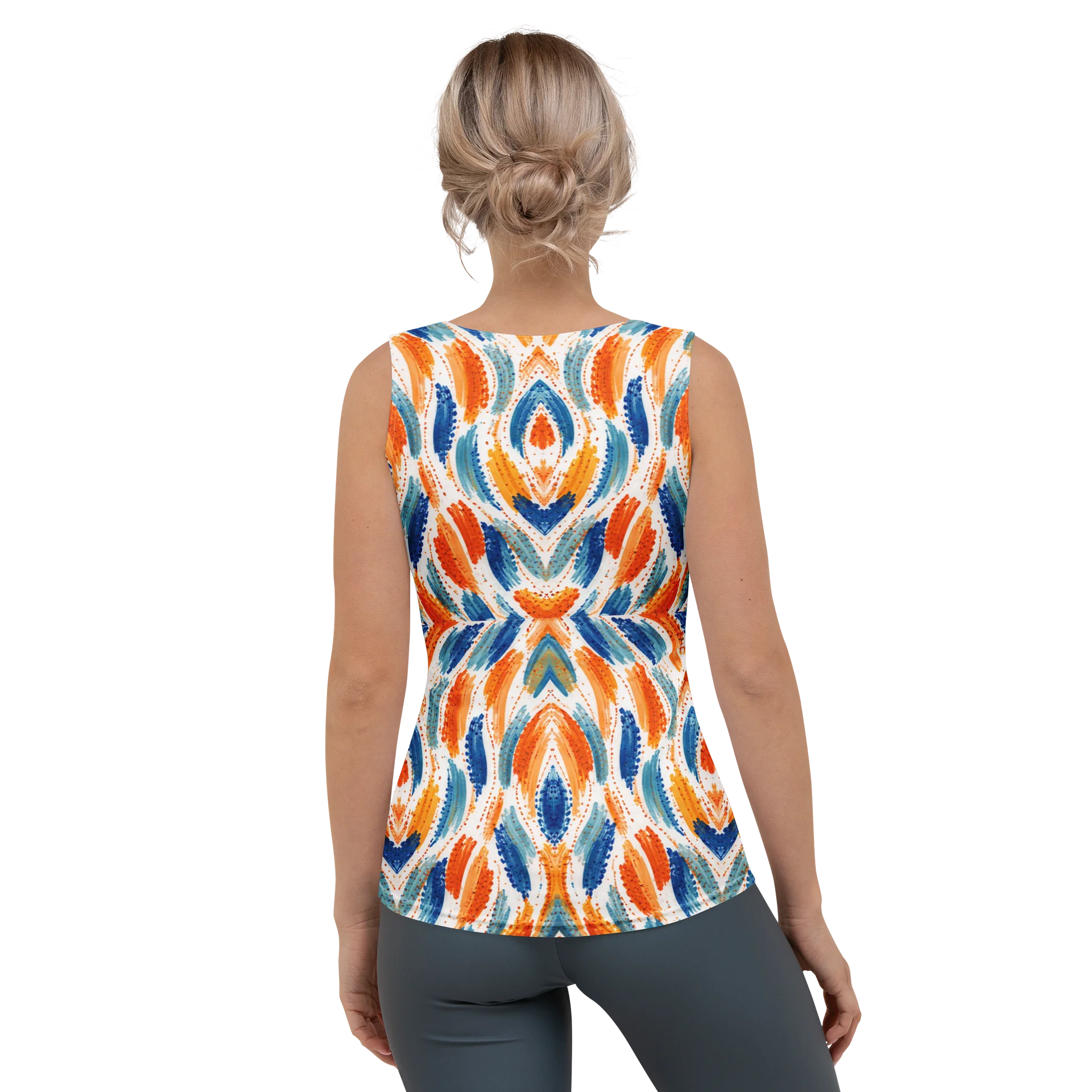 Ocean Vibe: Tribal Ikat Fusion in Blau & Orange Empower All-Over Women's Tank Top product image (2)