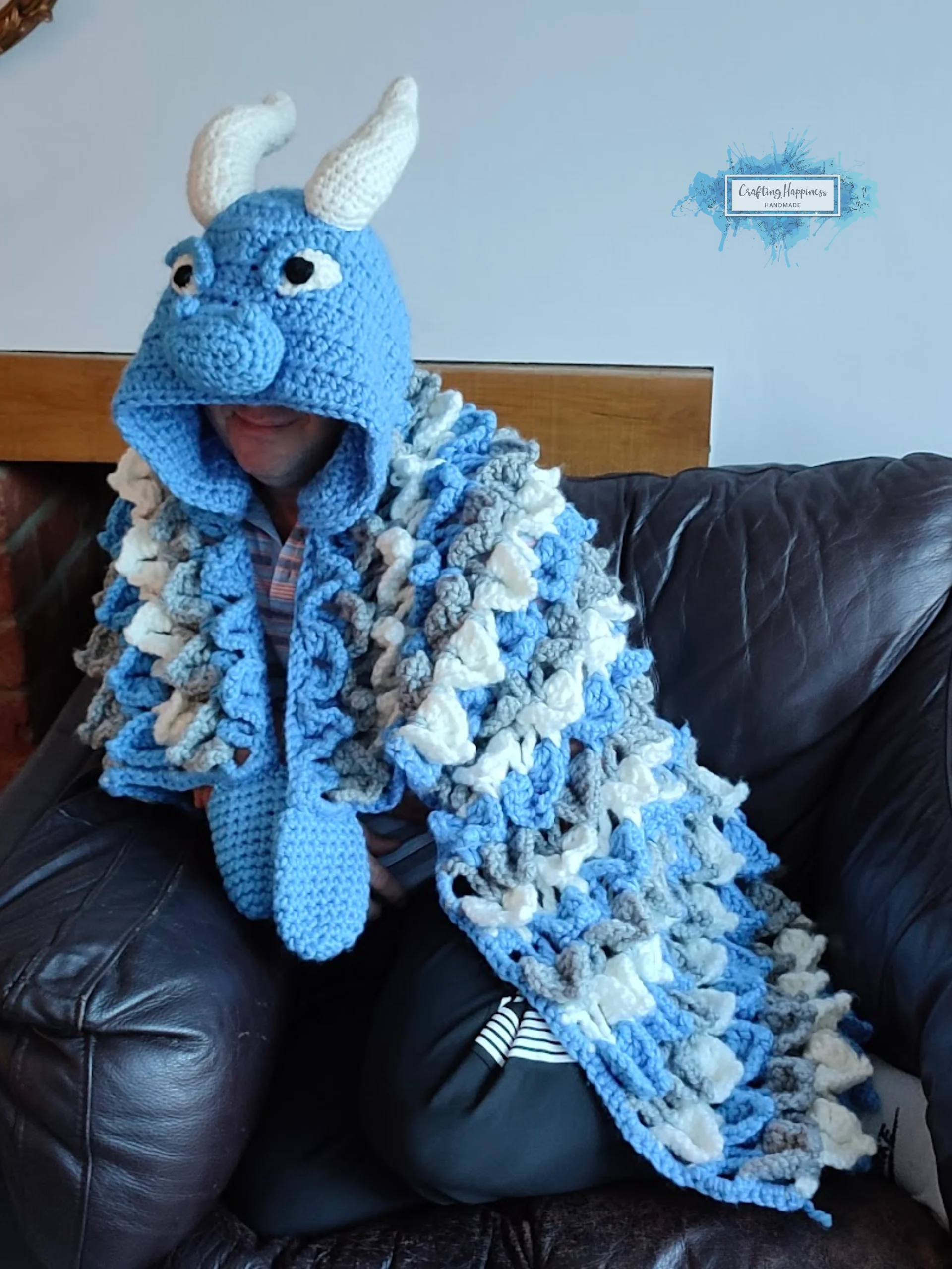 Ice Dragon Hooded Blanket Crochet Pattern | Wearable Dragon Afghan (PDF) product image (5)