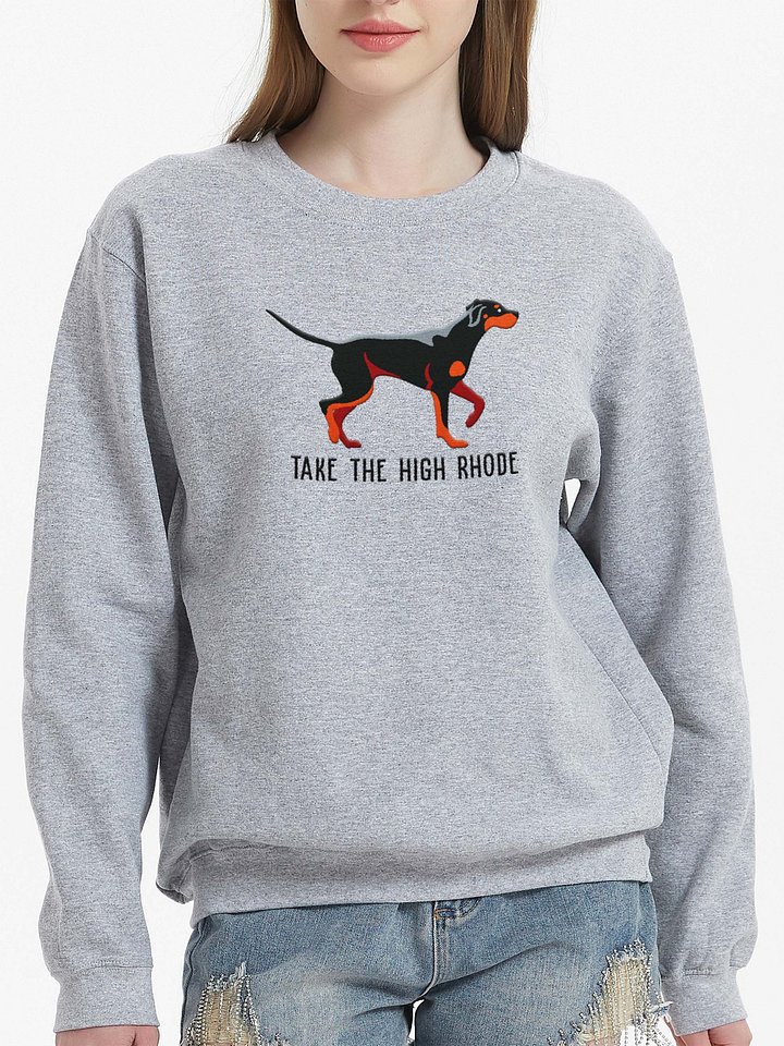 Take the High Rhode Sweatshirt (Embroidered) of a Rhodesian Ridgeback(Black & Tan) product image (2)