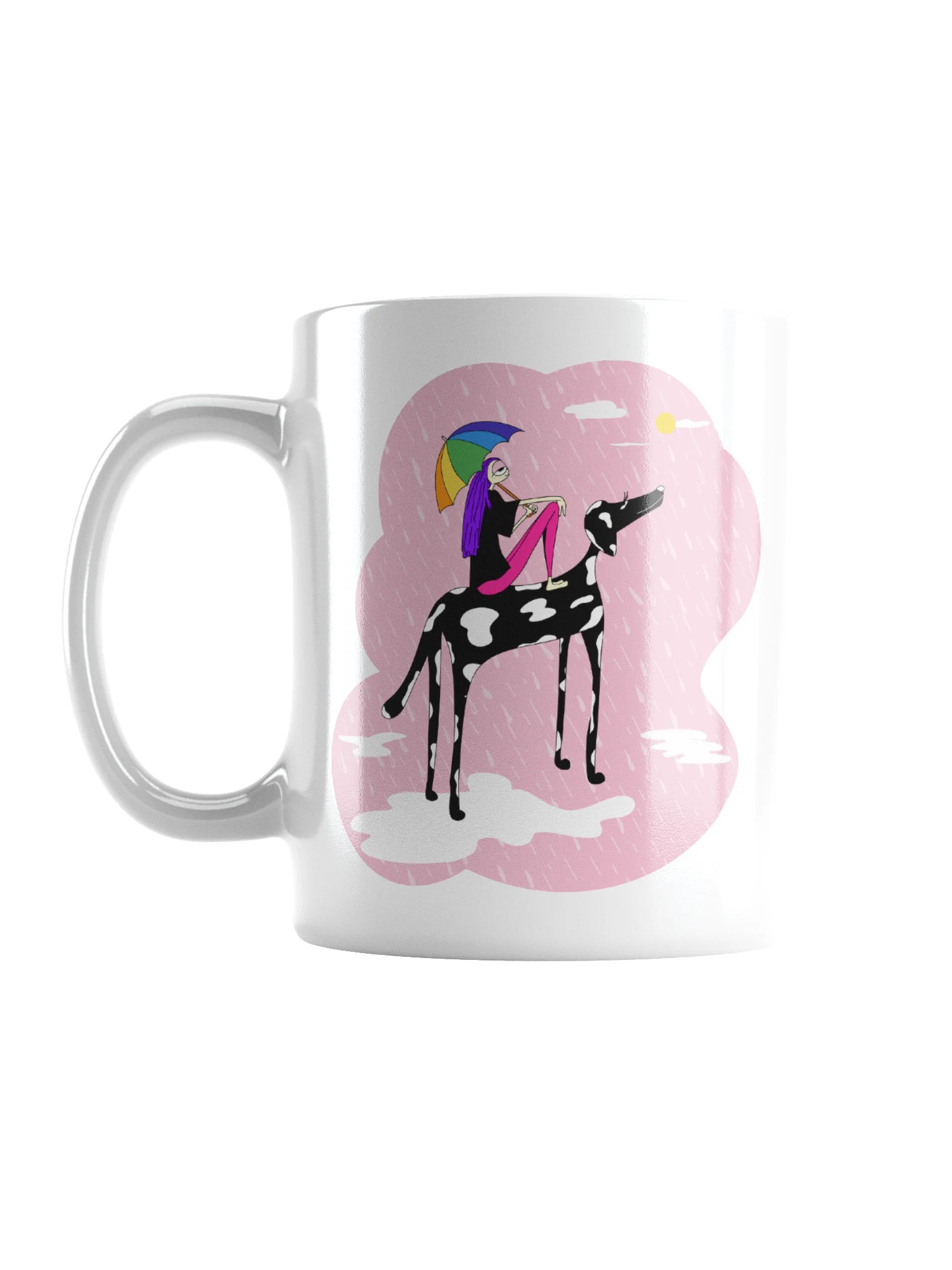 Mug: Girl in rain with dog under umbrella product image (1)