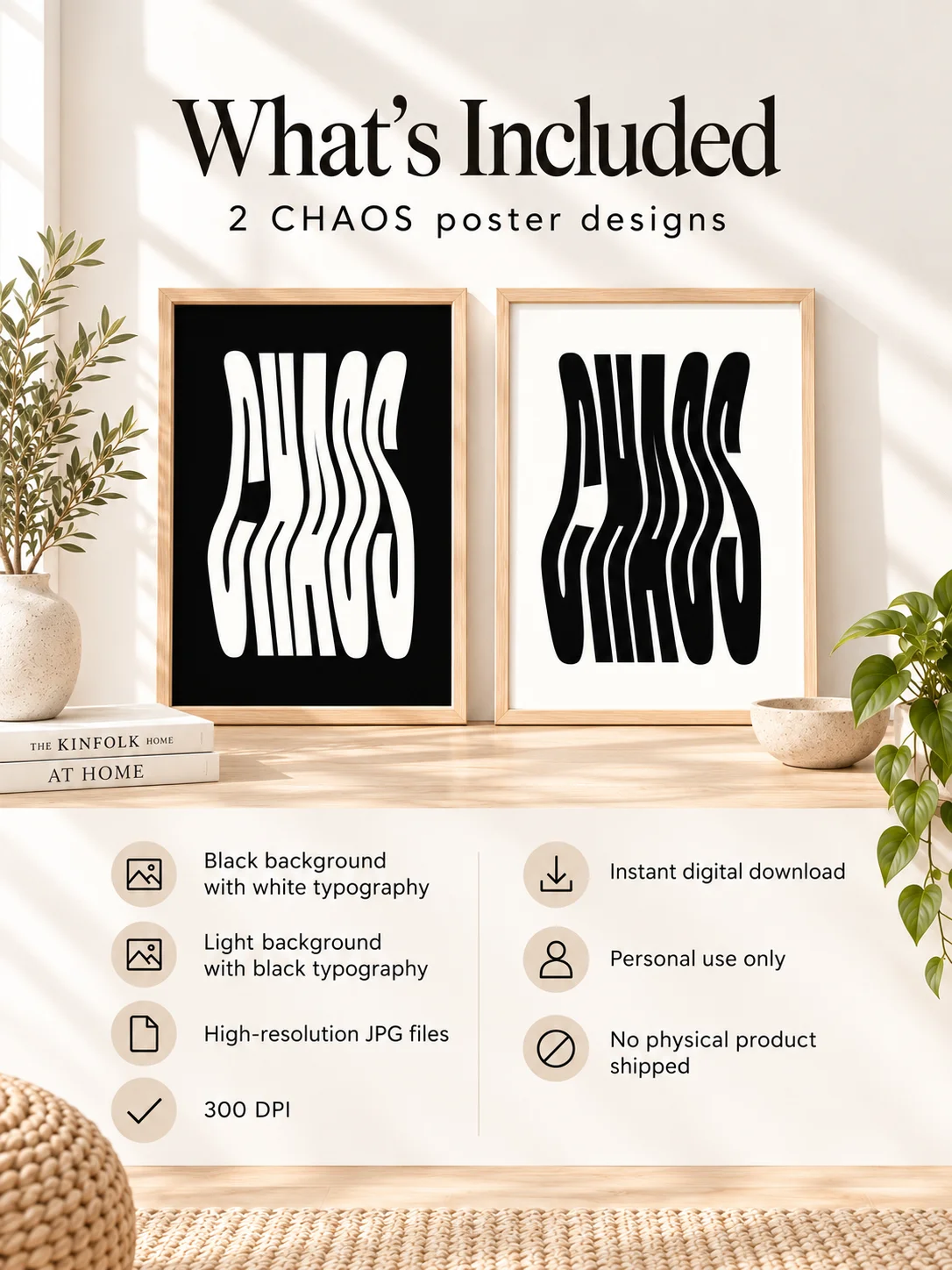 Chaos Typography Poster Black White Wavy Printable Wall Art Retro Monochrome Digital Download Y2K Dorm Decor product image (2)