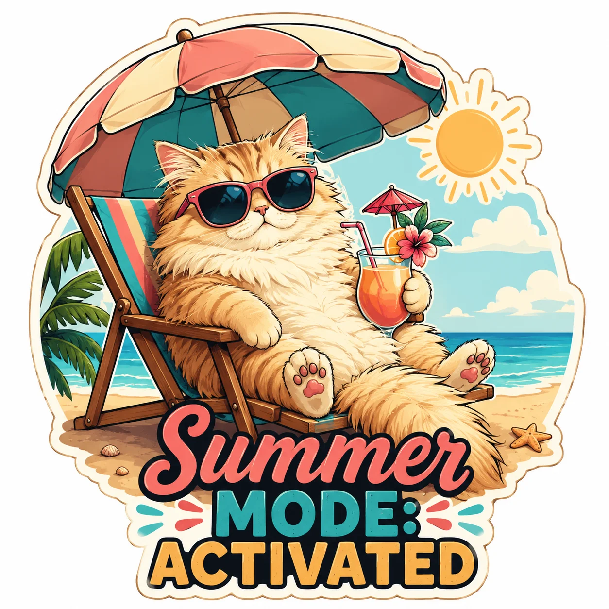 Summer Mode Activated Fluffy Cat Sticker product image (1)