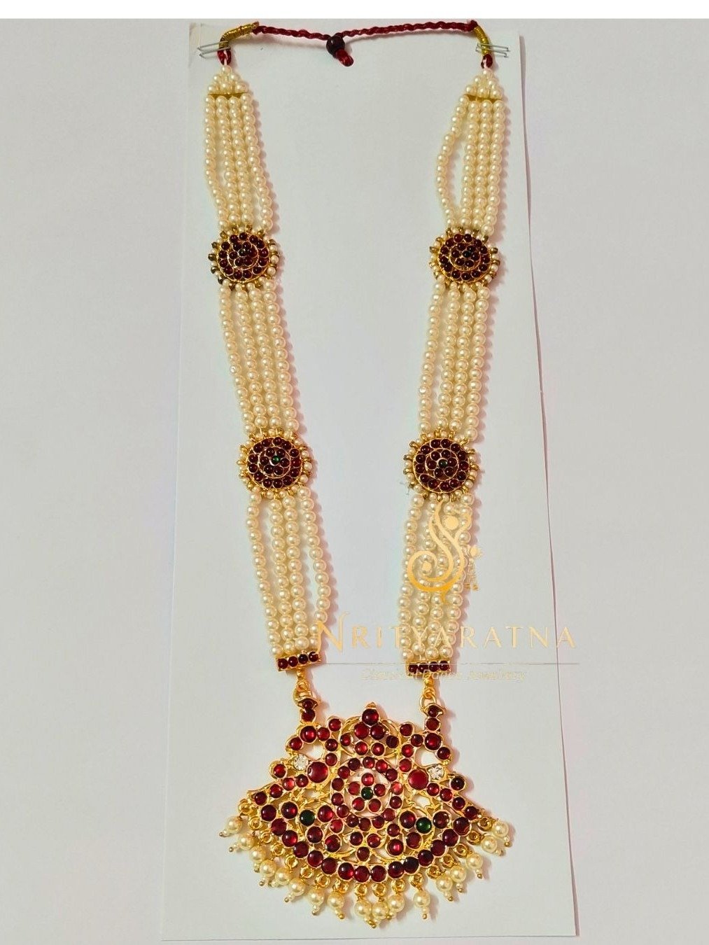 Four Line Moti Necklace with Surya - Long Necklace product image (1)