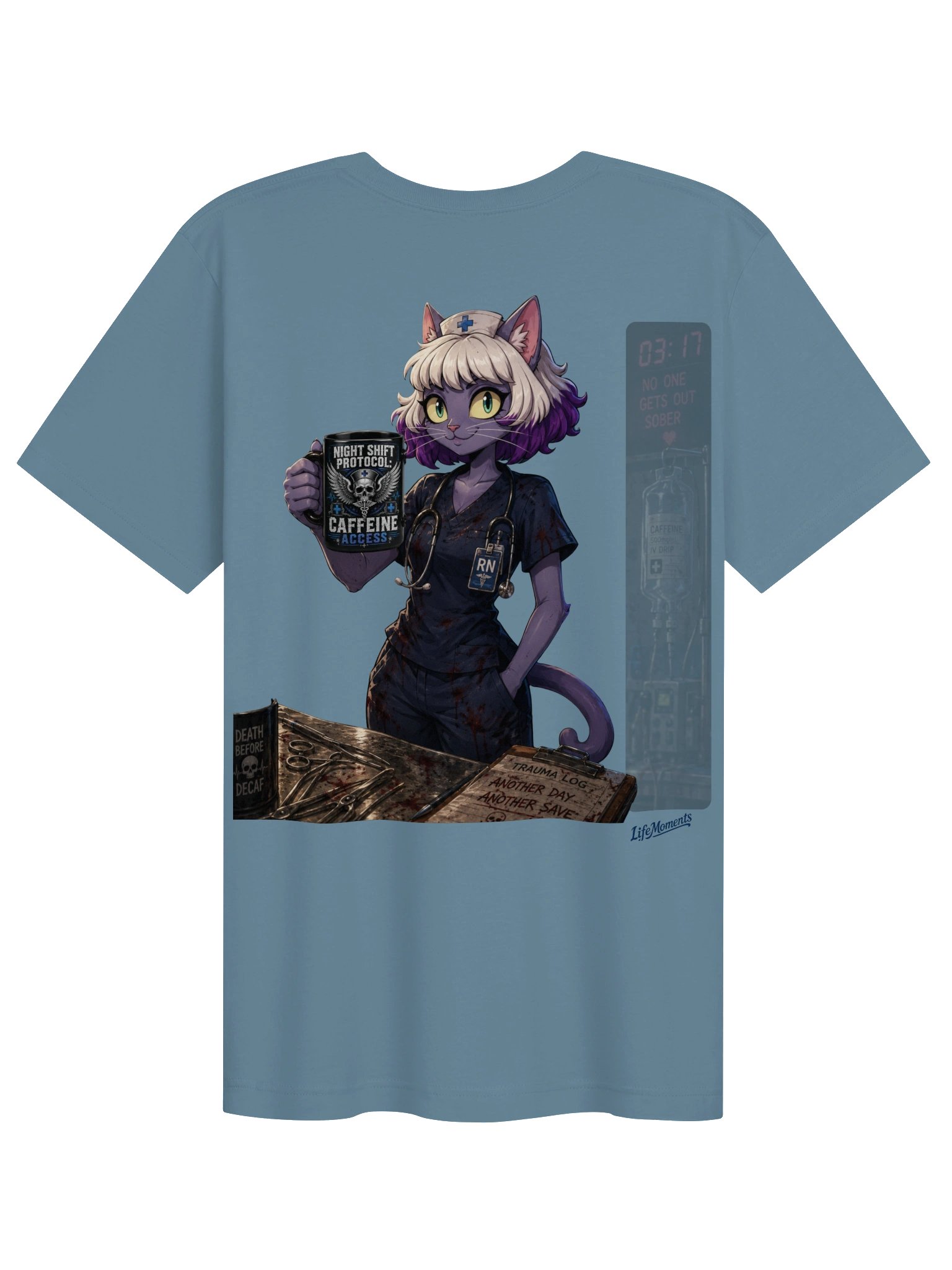 Night Shift Protocol Nurse T-Shirt – Funny Cat Nurse Graphic Tee product image (2)