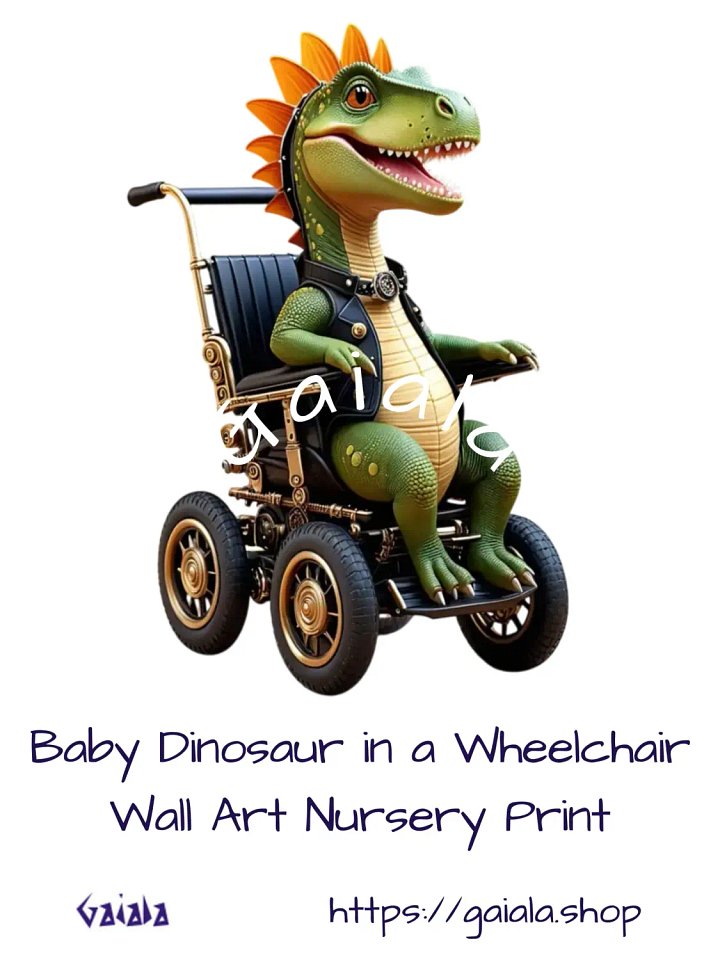 Baby Dinosaur in Wheelchair Kid Nursery Print Child Wall Art product image (1)