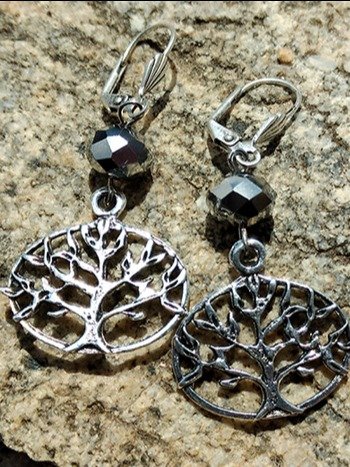 Tree of Life Earrings with Crystal-cut Mirror Beads product image (2)