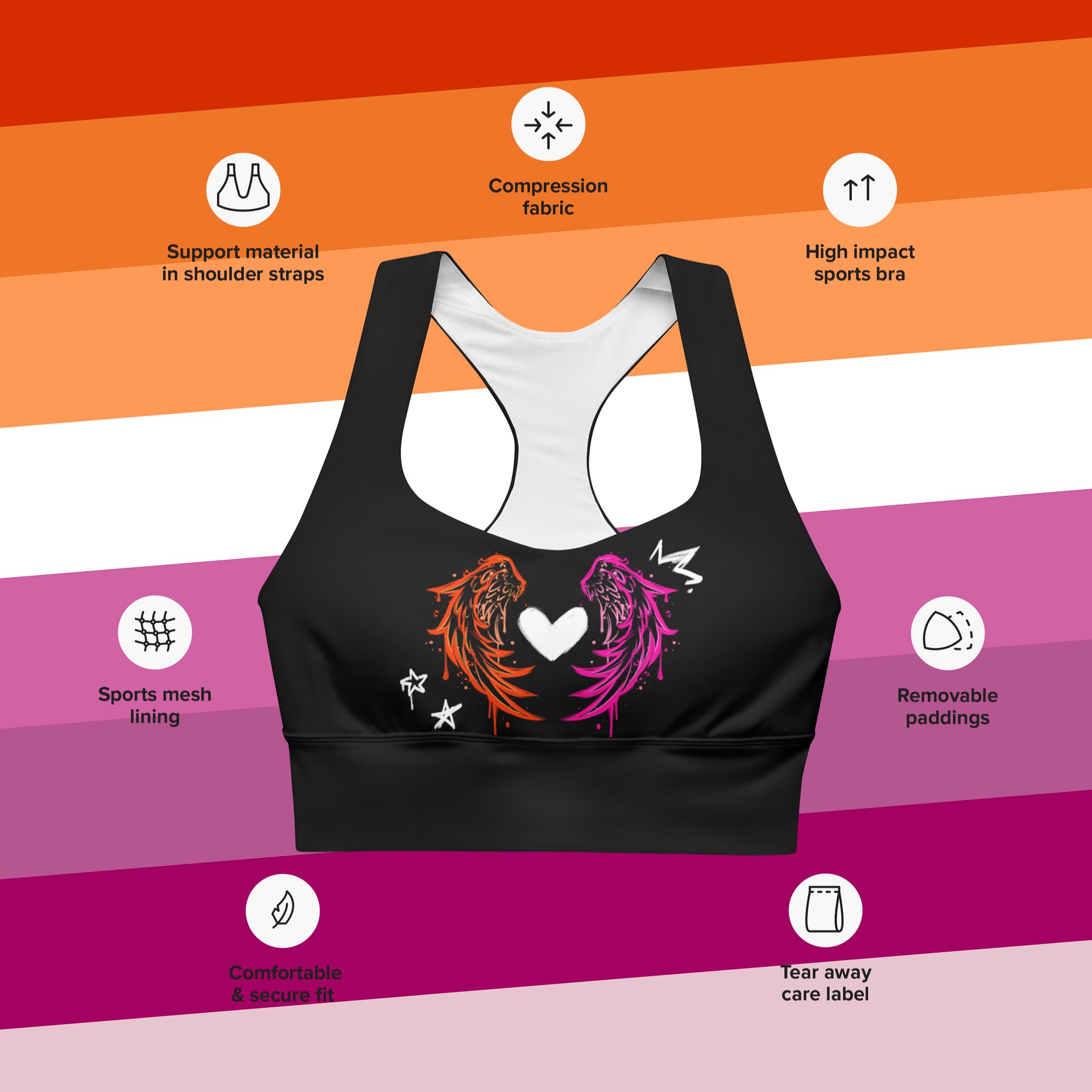 RISE Collection: Subtle Lesbian Pride Phoenix Mild Compression Sports Bra product image (3)