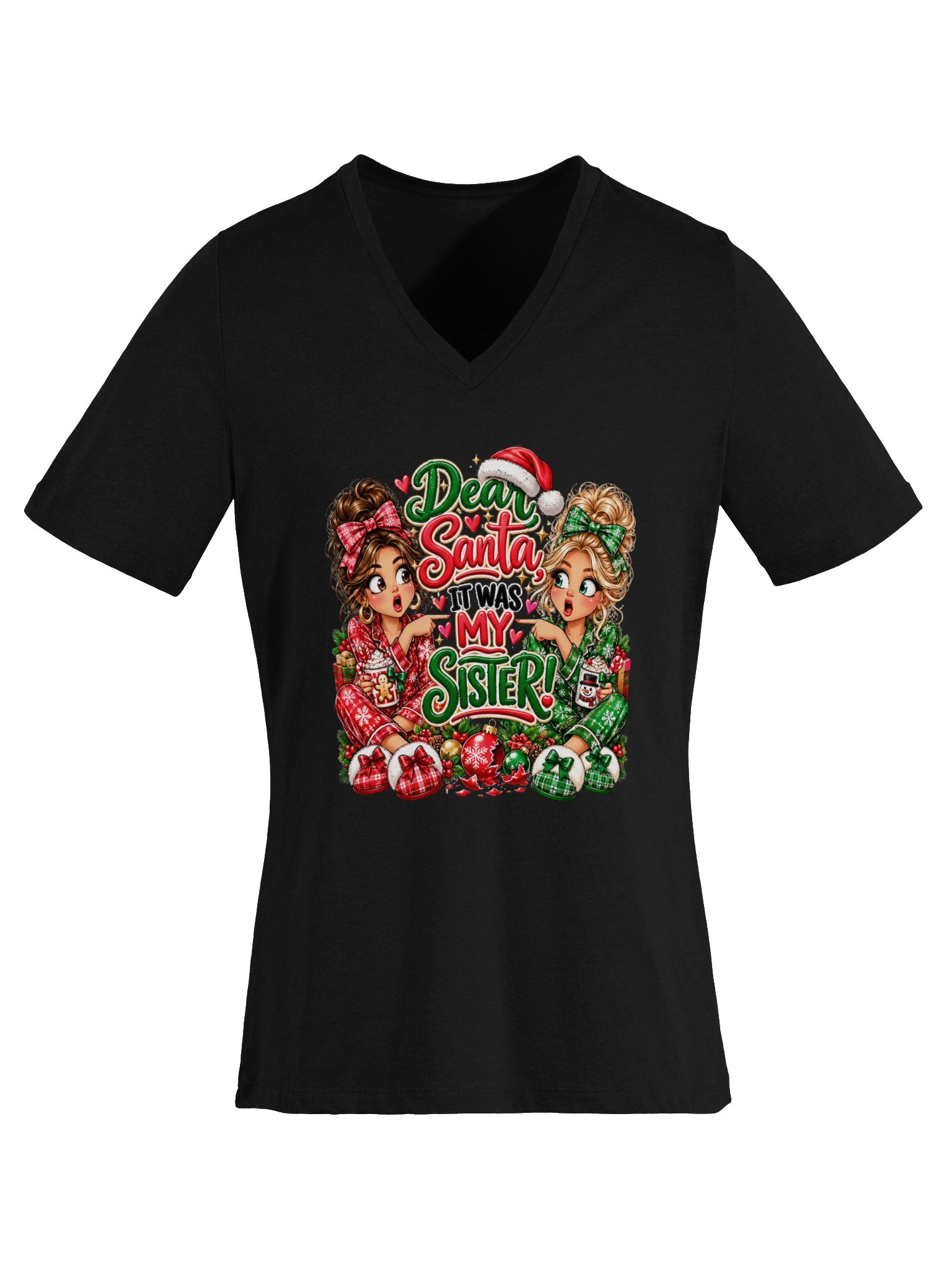 Dear Santa, It Was My Sister – Funny Christmas V-Neck Tee product image (5)