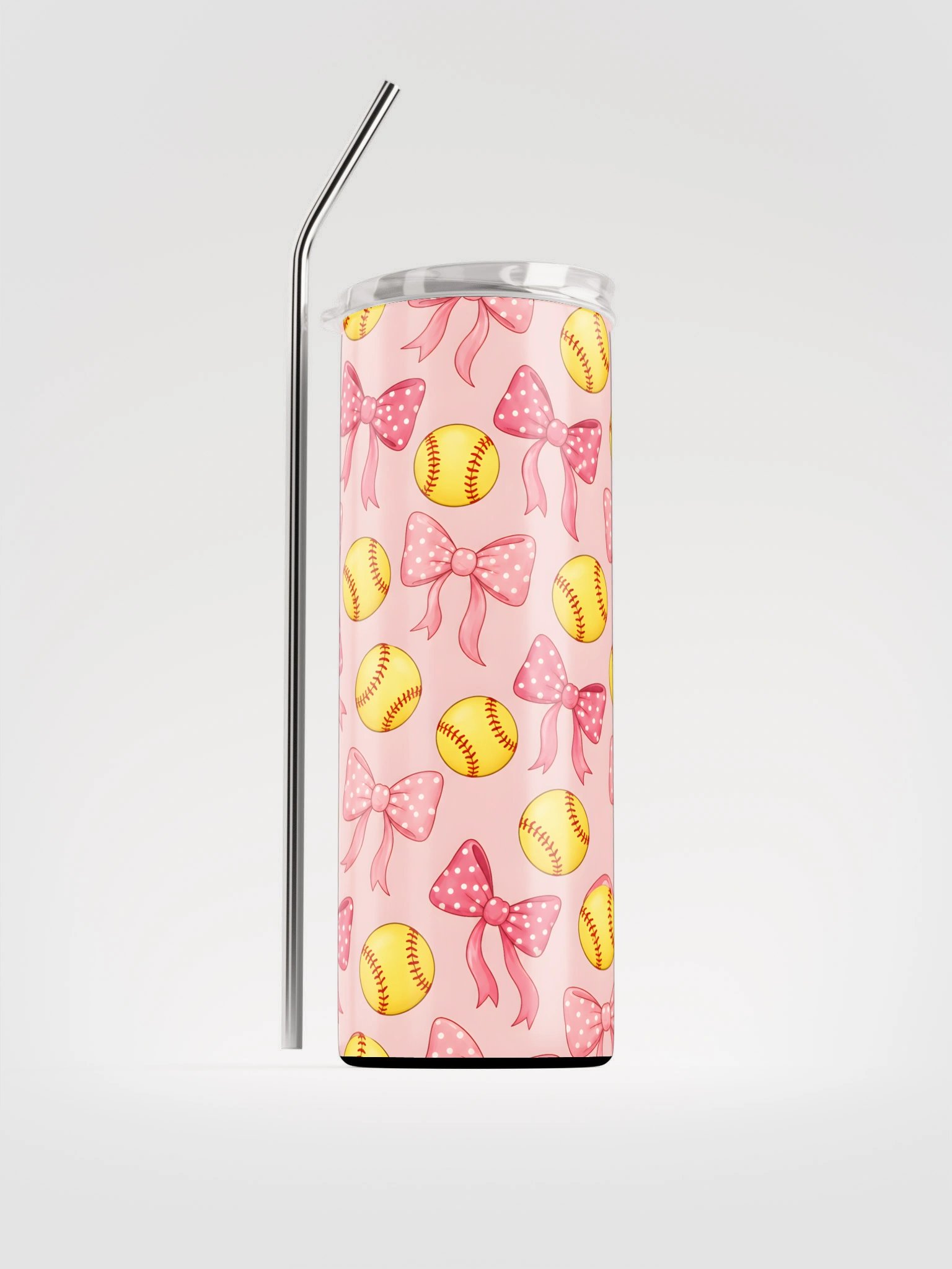 Pink Bow & Softball Skinny Tumbler | 20 oz Coquette Softball Mom Tumbler product image (1)