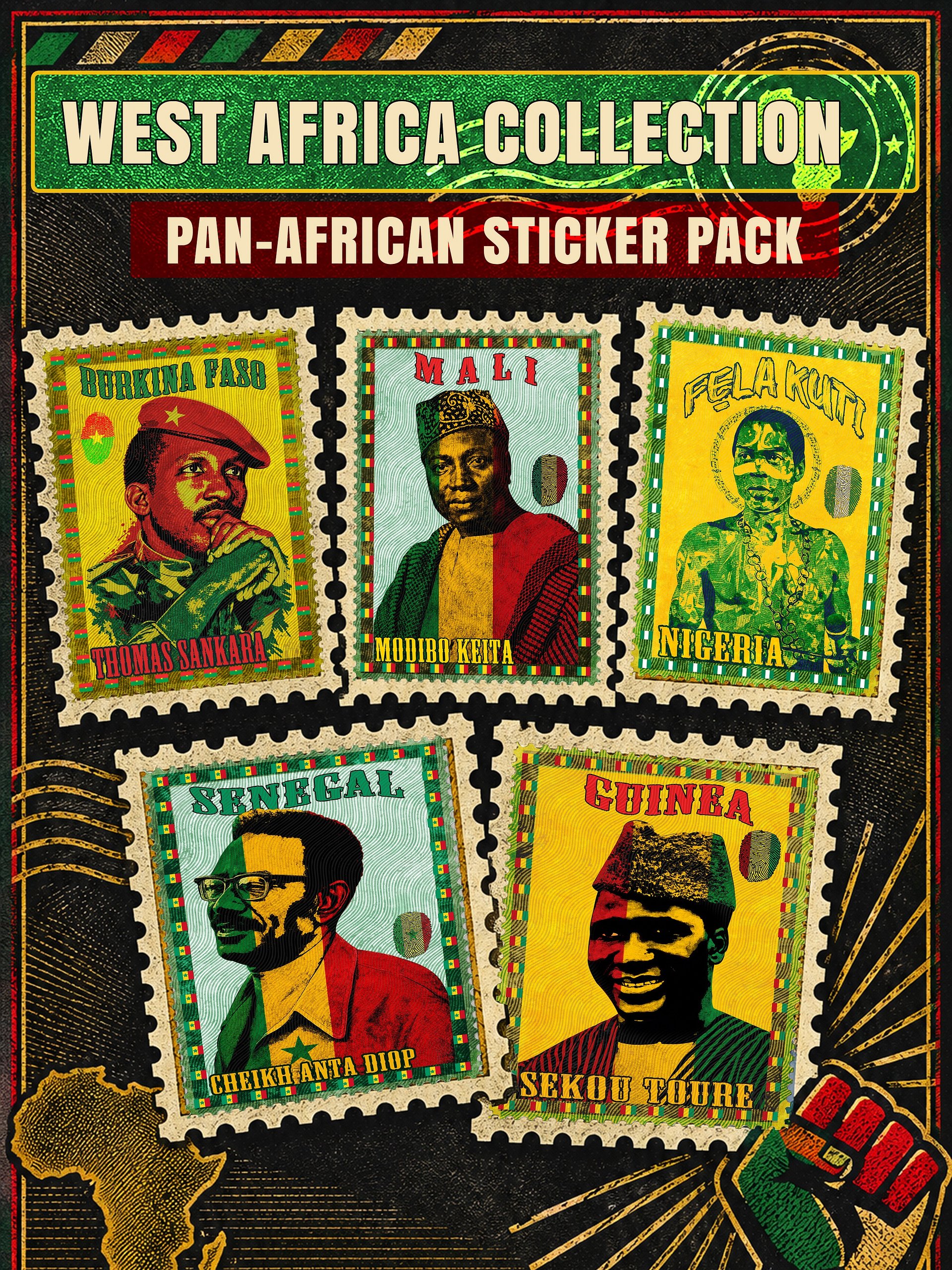Pan-African Icons Sticker Pack | West Africa Vintage Stamps product image (1)