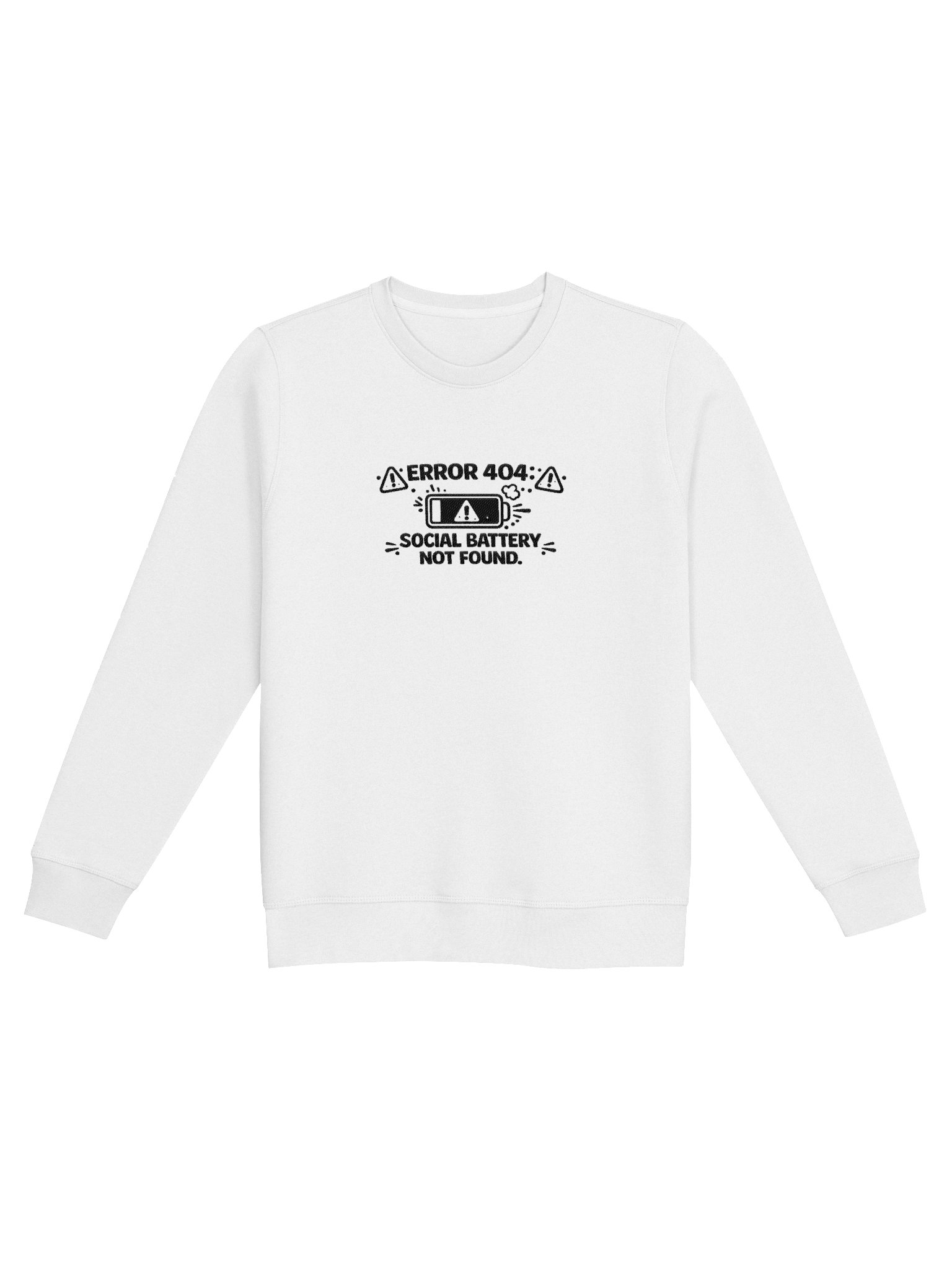 "Social Battery Not Found" Unisex Black-Stitch Embroidered Sweatshirt product image (1)