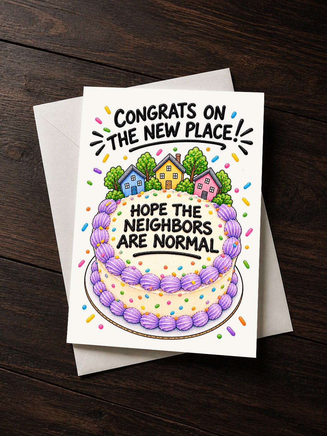 Congratulations Card: Congrats on the New Place, Hope the Neighbors Are Normal product image (1)