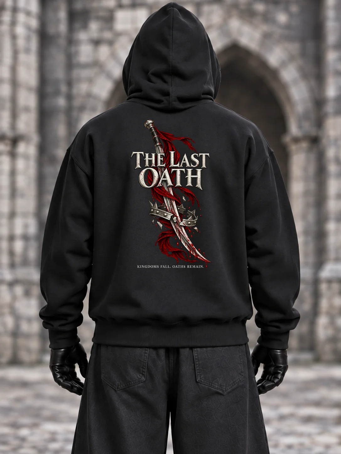The Last Oath Hoodie – Silver Blade & Broken Crown Dark Fantasy Design product image (1)