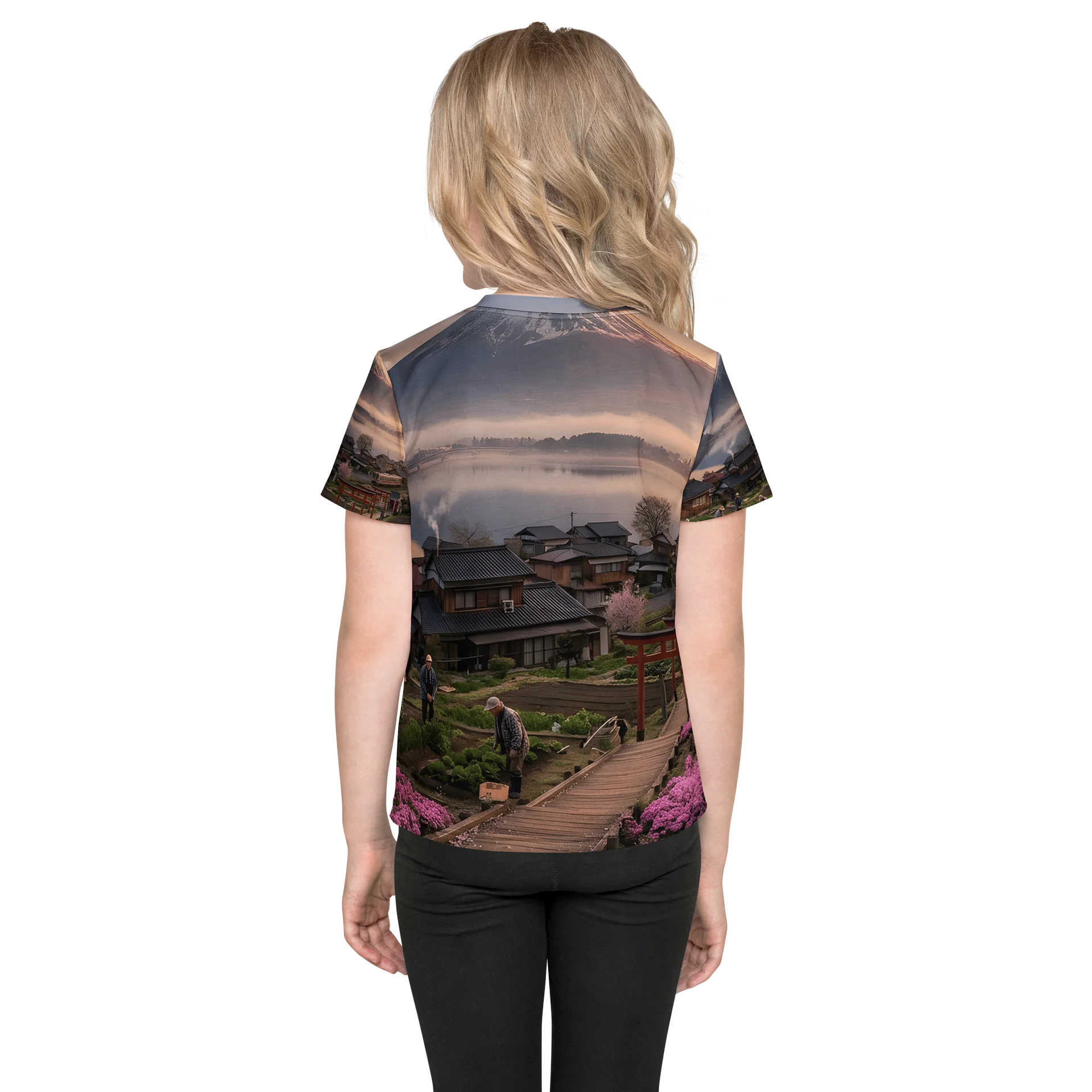 Mount Fuji & Japanese Village Kids Crew Neck T-Shirt | Graphic Tee product image (4)