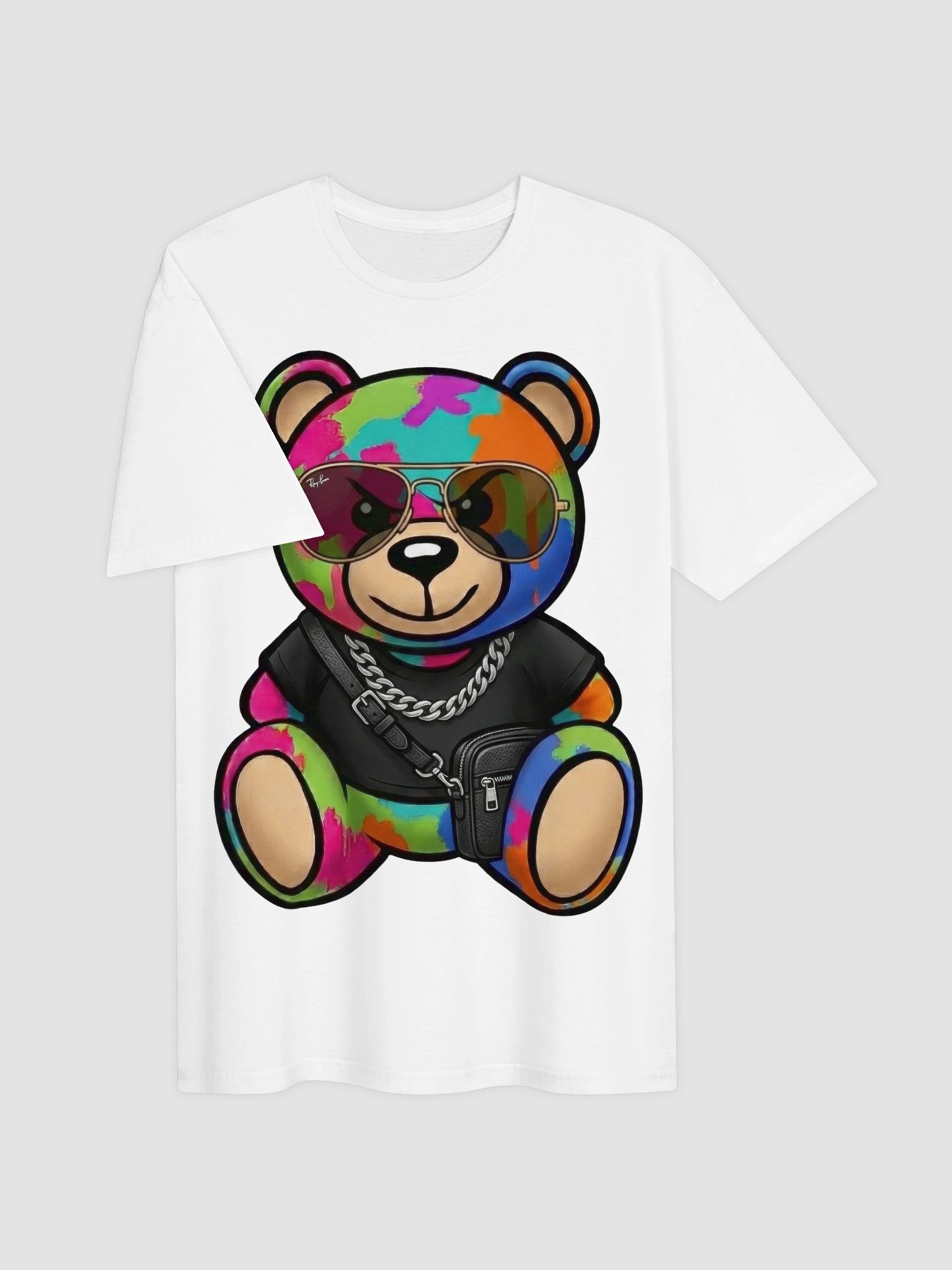 Graffiti Bear Streetwear Graphic Tee | Gold Chain Paint Splatter Urban Art | Hip Hop Collector Shirt product image (4)