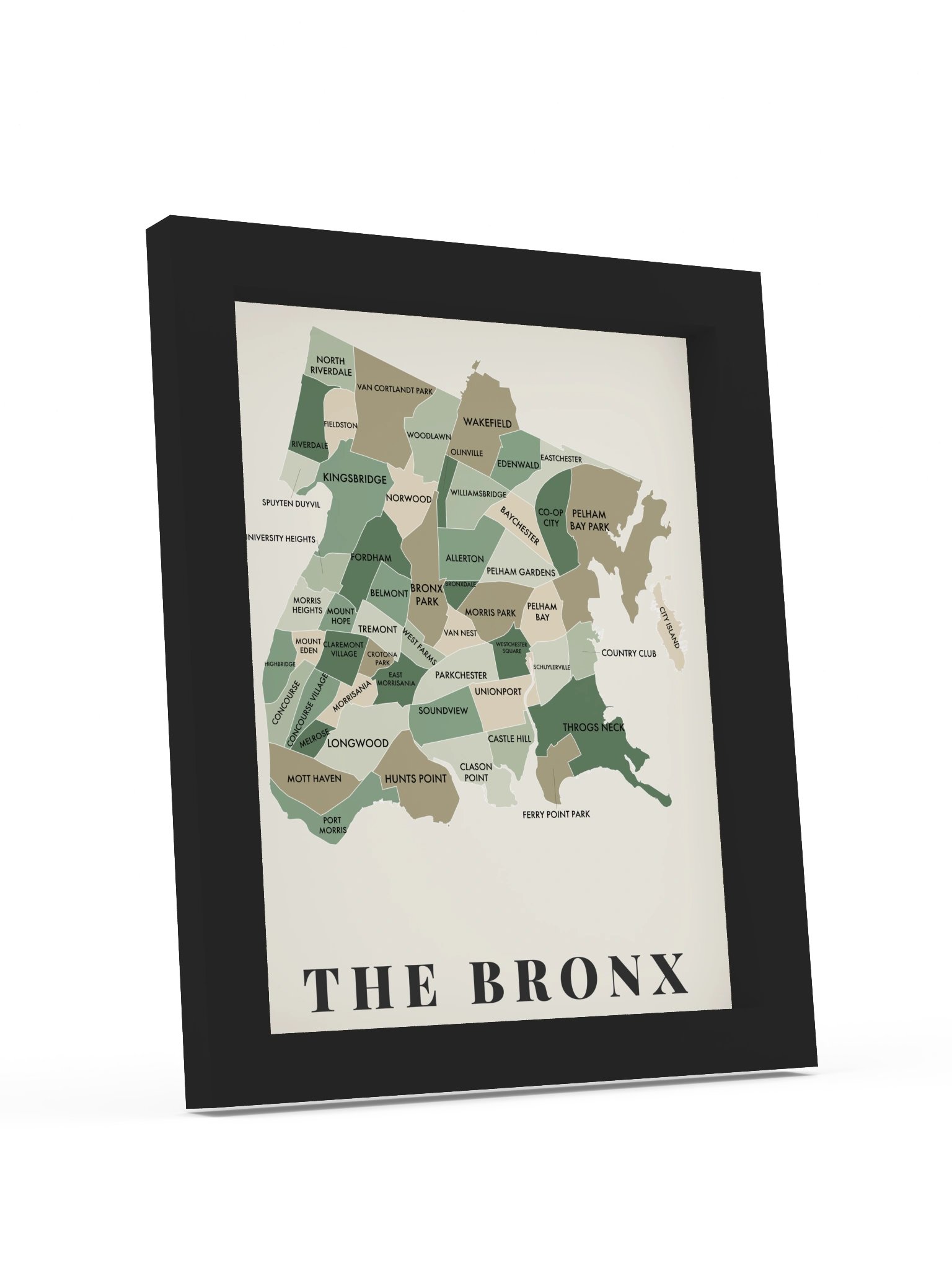 Bronx Neighborhood Map (Sage) [all] | Framed product image (2)