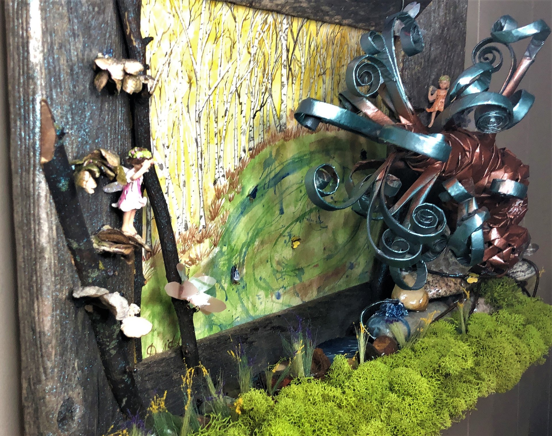 "The Fantasy Tree"- OOAK Fairy diorama with watercolor painted background and magazine tree product image (9)