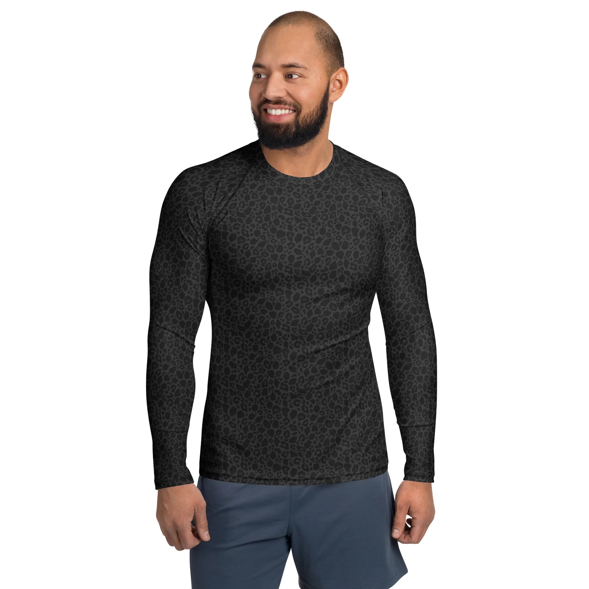 Bold Black Leopard Print Men's Rash Guard for Activewear product image (1)