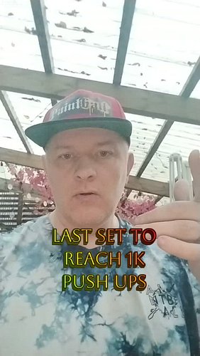 Not prety but 1000 push-ups has been broken! Last 60, but at 40 my power failed me. So I pushed the rest with a set of fives....