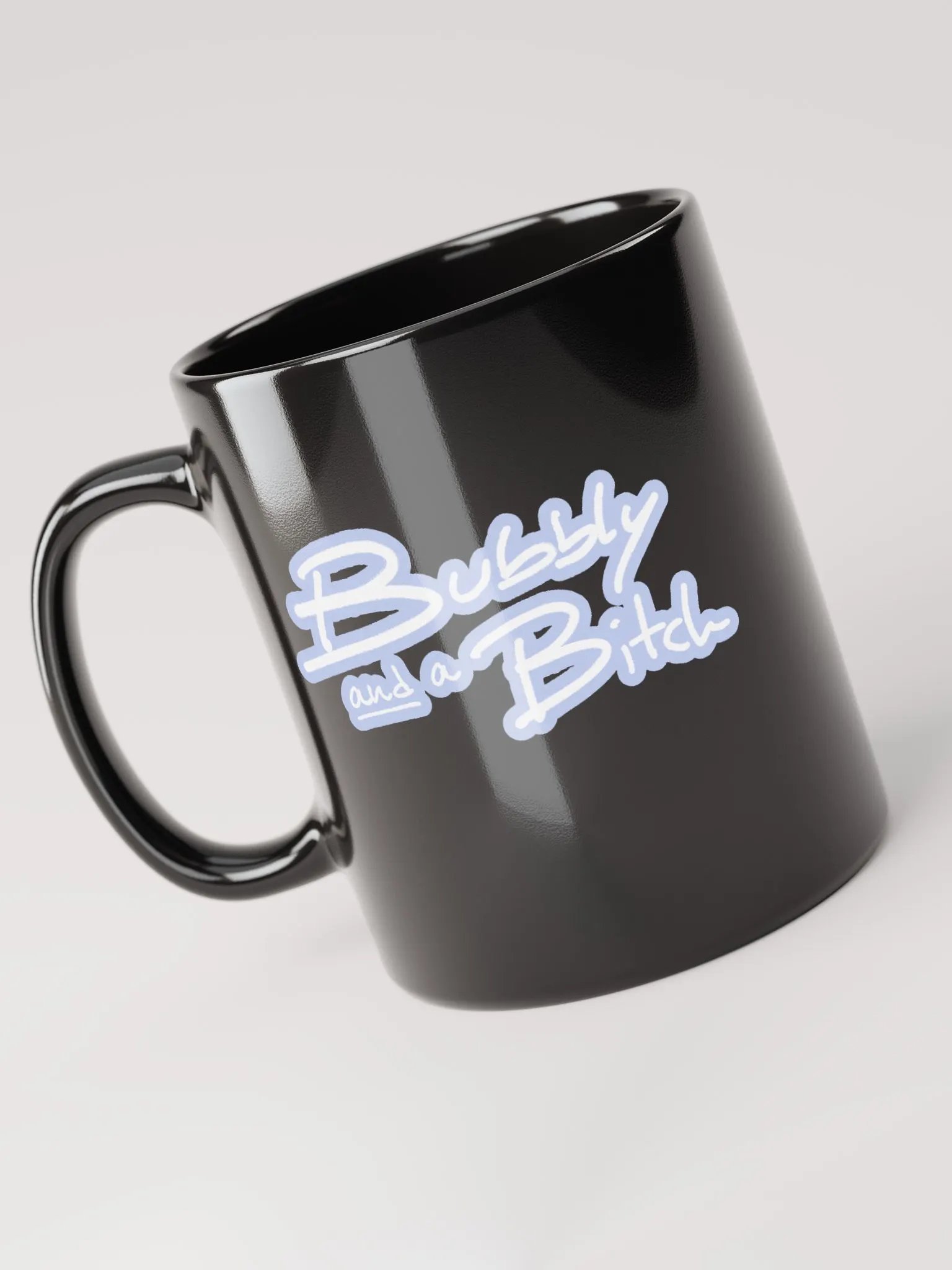 Bubbly and a B*tch (lined design, #BDCAEF) glossy black mug product image (7)