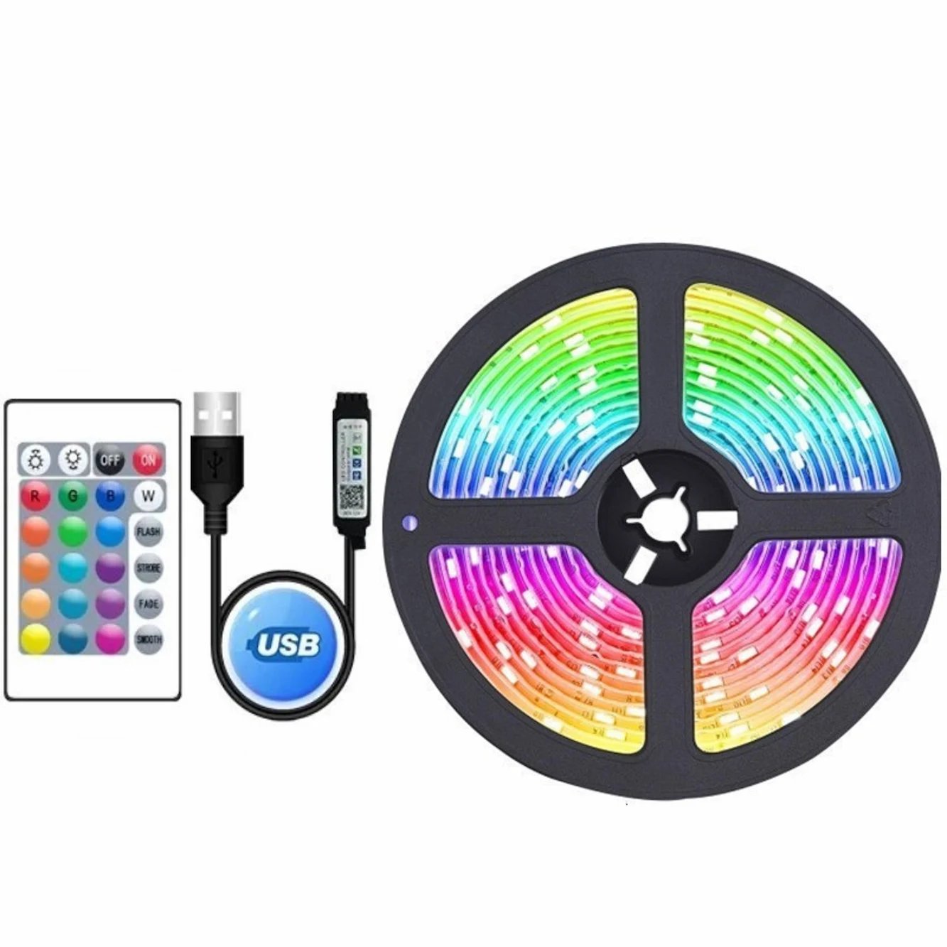 RGB & USB شريط إضاءة ليد ديكوري بطول 3 متر مع منفذ وريموت كنترول product image (7)
