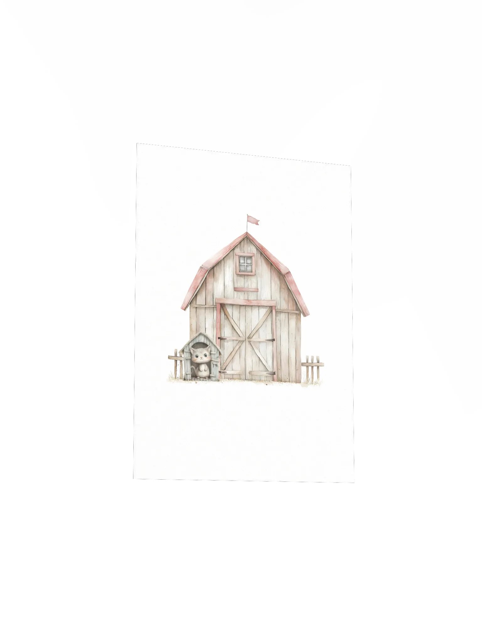 Watercolor Barnyard Cat Nursery Decor Print product image (4)
