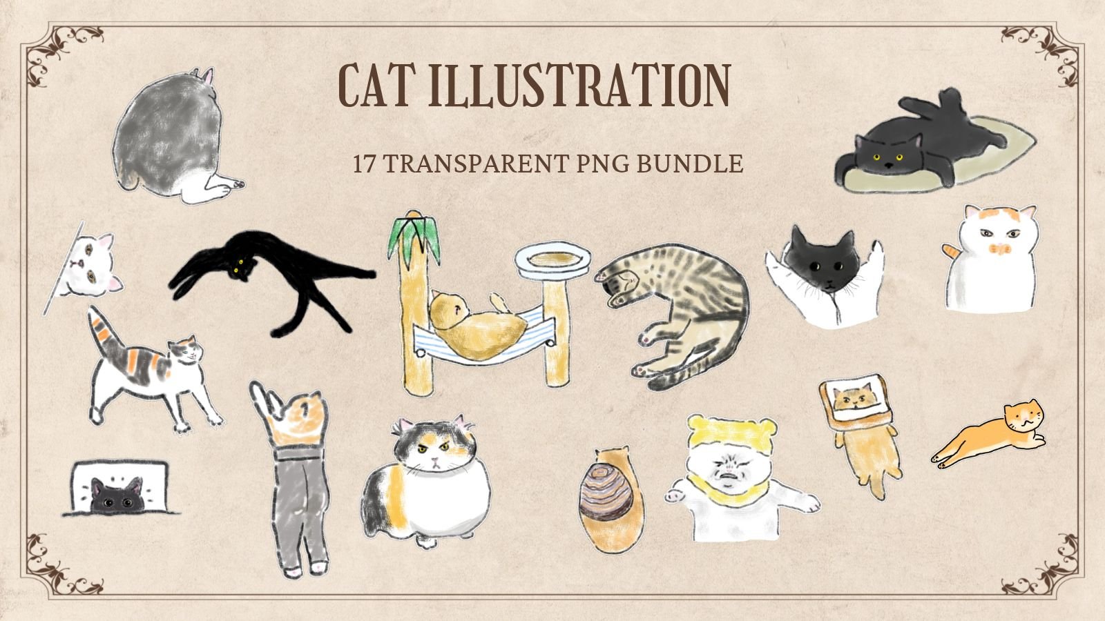 17 Hand-Drawn Cat PNG Clipart Bundle product image (1)