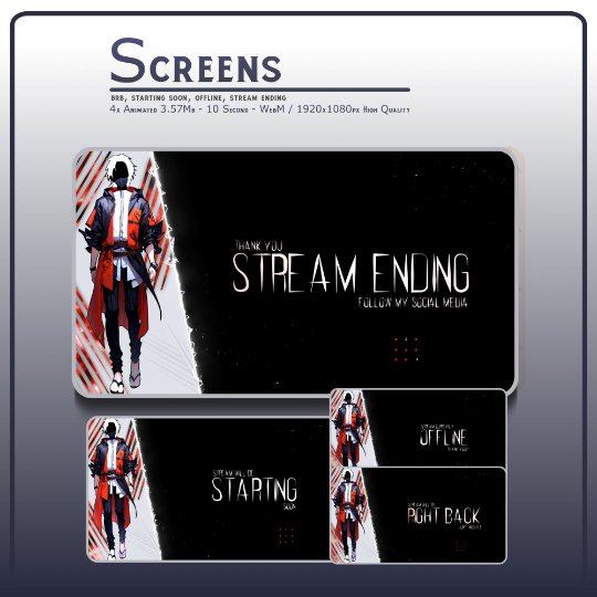 ANIMATED Dark Anime Black White Stream OVERLAY Pack, Anime Overlay, Dark Anime twitch overlay, Anime black white Overlay, Screens Overlays product image (2)