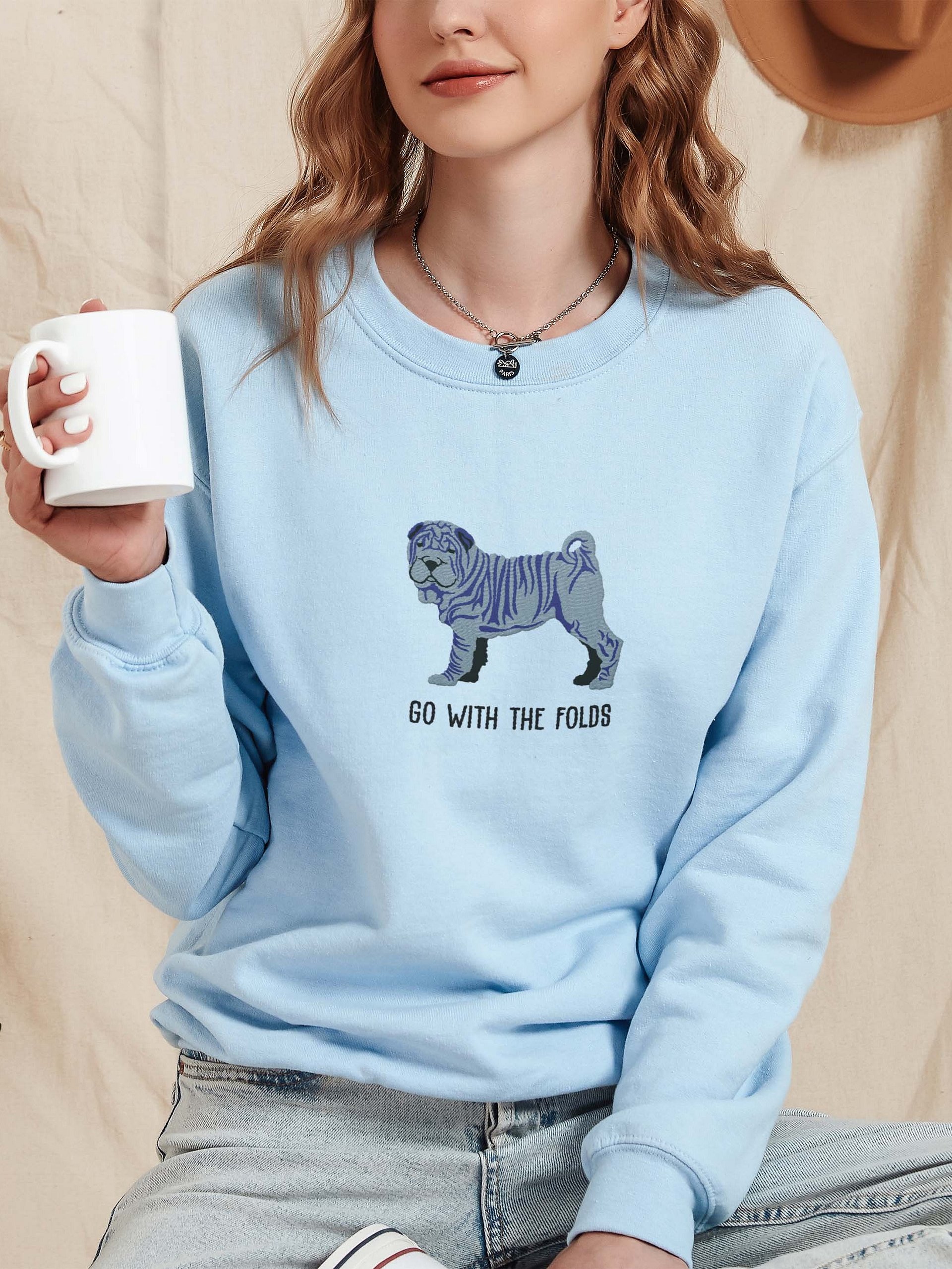 Go with the Folds Sweatshirt (Embroidered) of a Chinese Shar-Pei(Blue) product image (2)