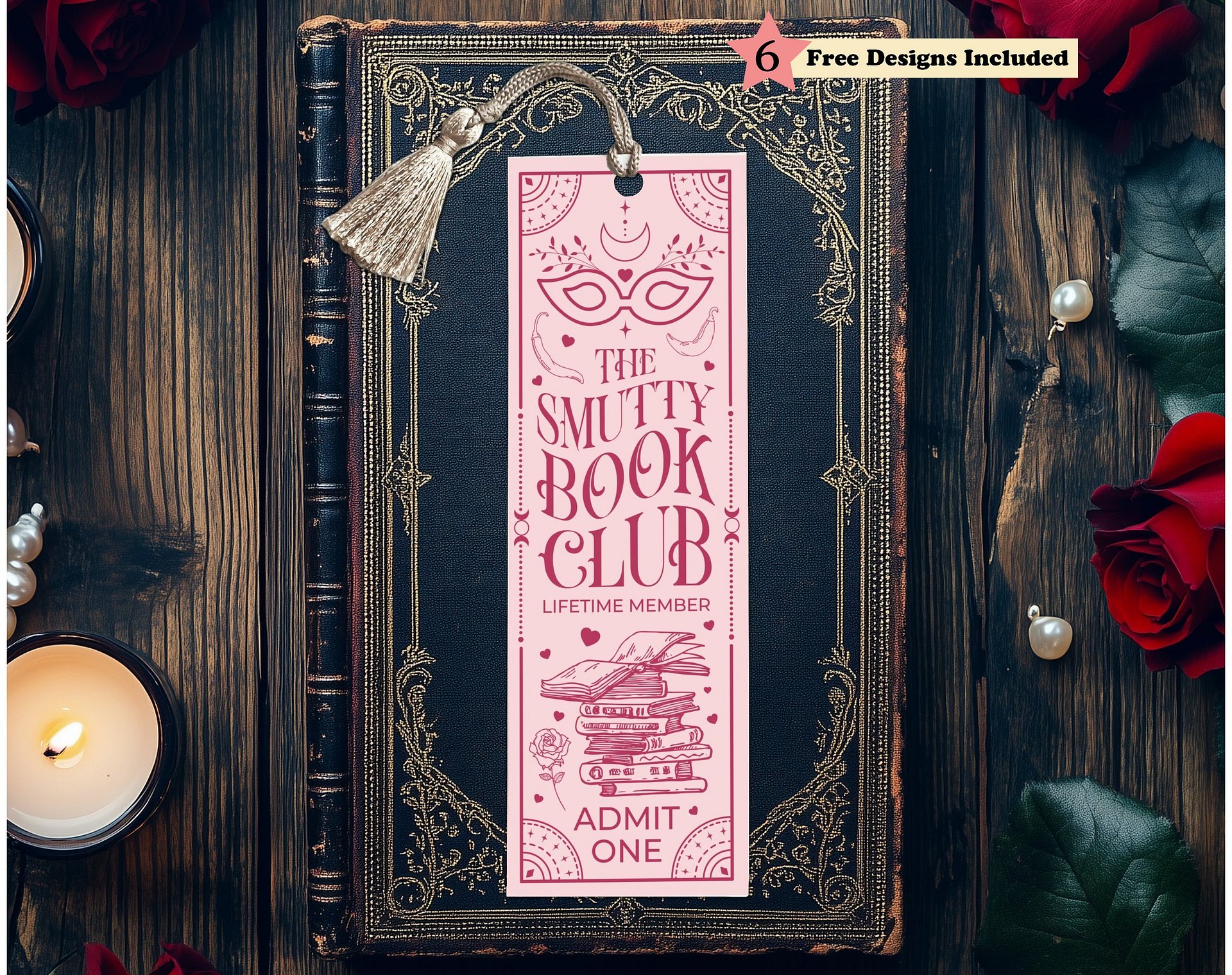 Smut Bookmark Dark Romance Book Club Boho Pink PNG, Witchy Celestial Printable Bookmarks, Bookish Merch, Digital Download, Gift for Reader product image (1)