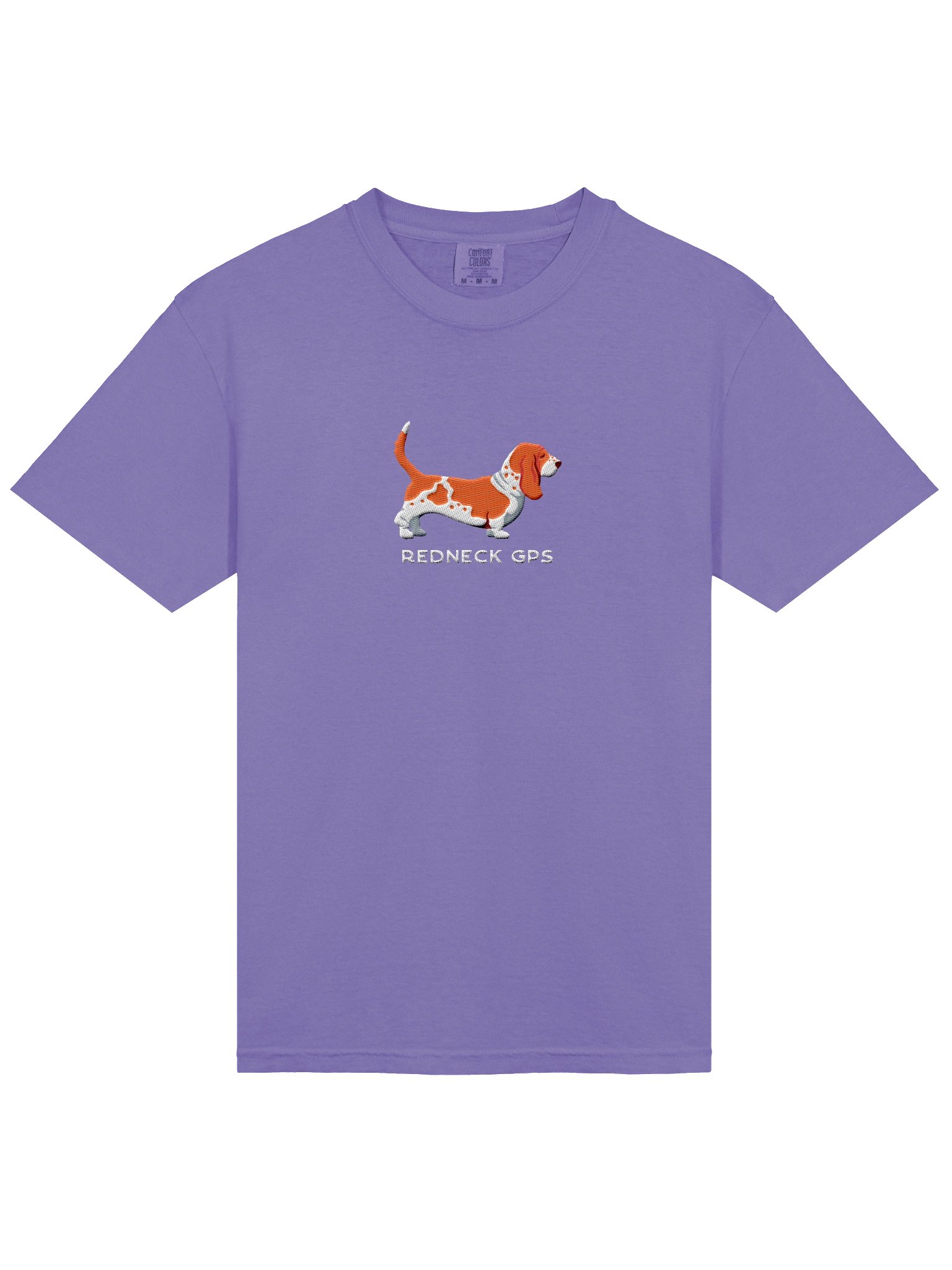Redneck GPS T-Shirt(Embroidered) of a Basset Hound(Red & White) product image (6)