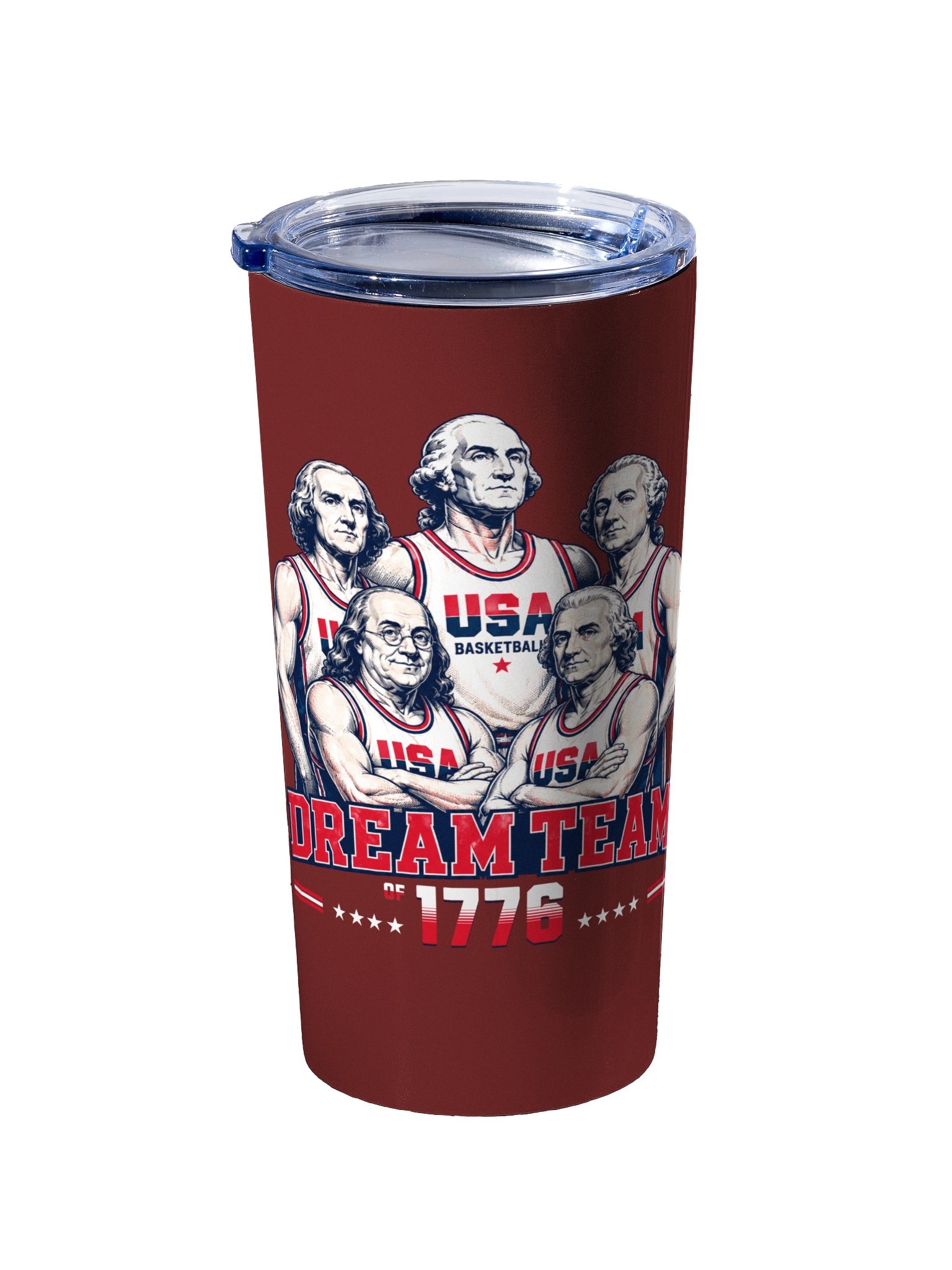 20oz Stainless Steel Tumbler with Lid - USA Dream Team of 1776 Founding Fathers Basketball, Funny Patriotic Insulated Travel Cup by BoldPixel product image (4)