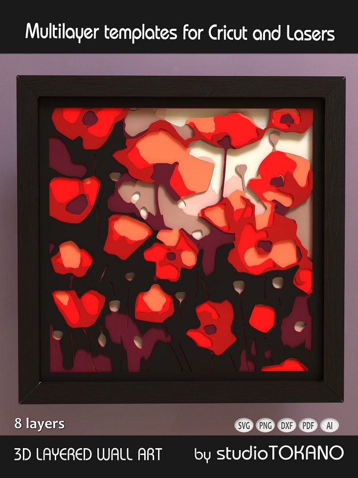 Poppy Flowers Shadow box SVG product image (1)