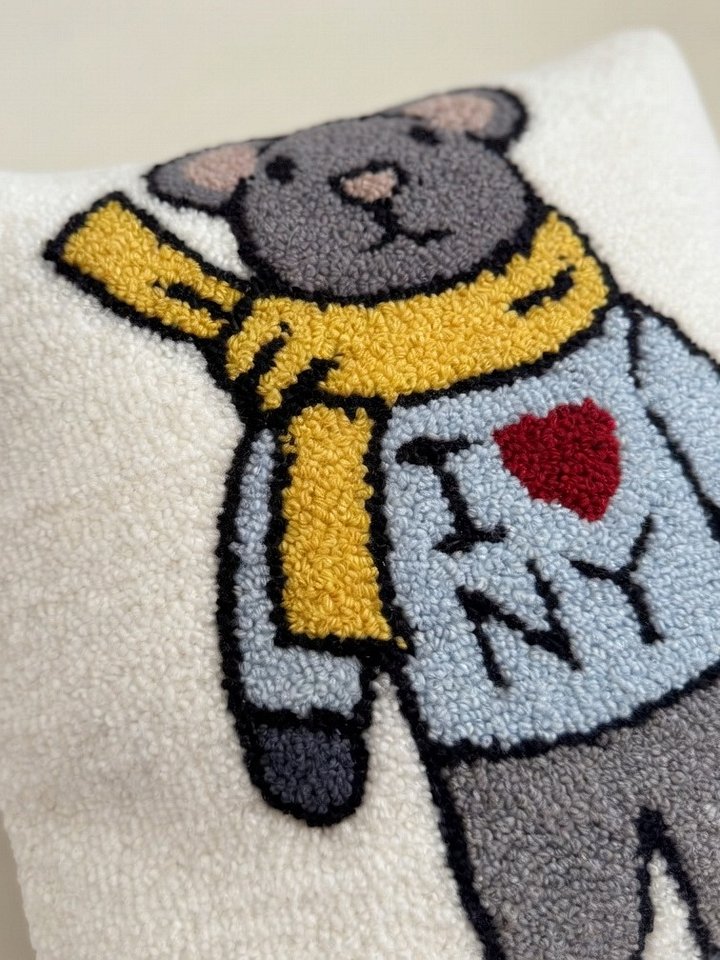 I ❤️ NY Mouse Pillow 14x14" | Hand-Hooked NYC Sherpa Pillow with Velvet Back product image (2)