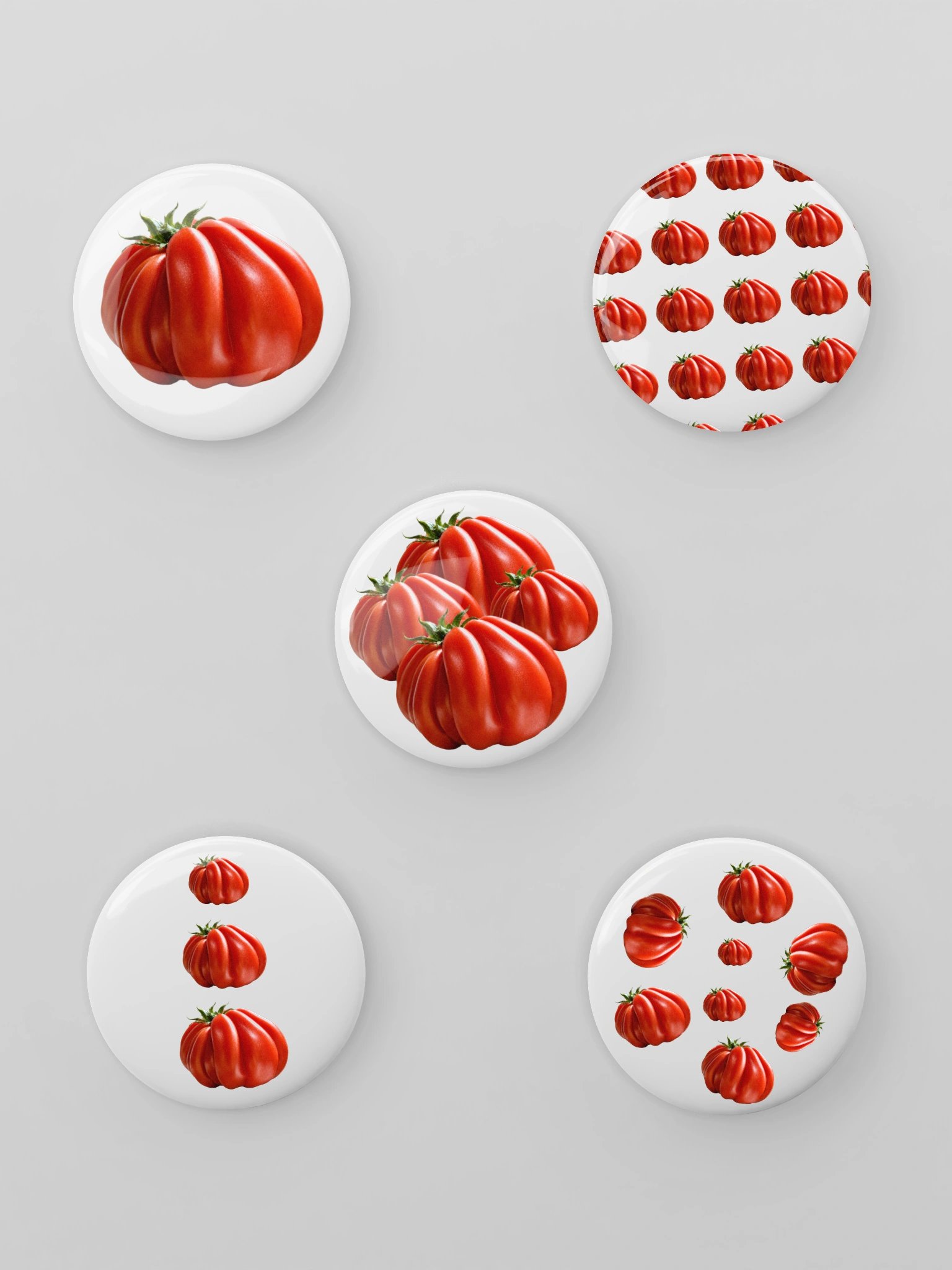 Juicy Heirloom Red Tomato Ribbed Fruit Pin Button Set product image (1)