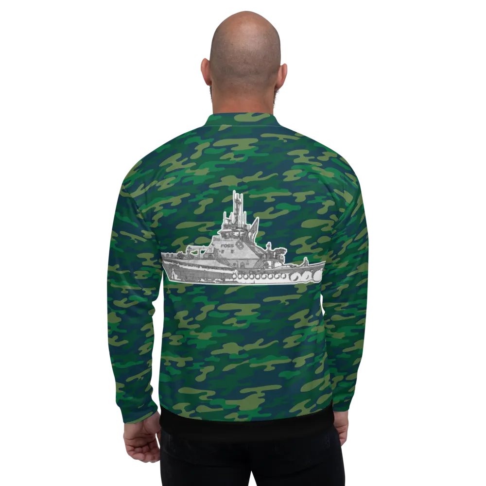 Foss Tugboat Sketch Teal Camouflage Bomber Jacket product image (6)