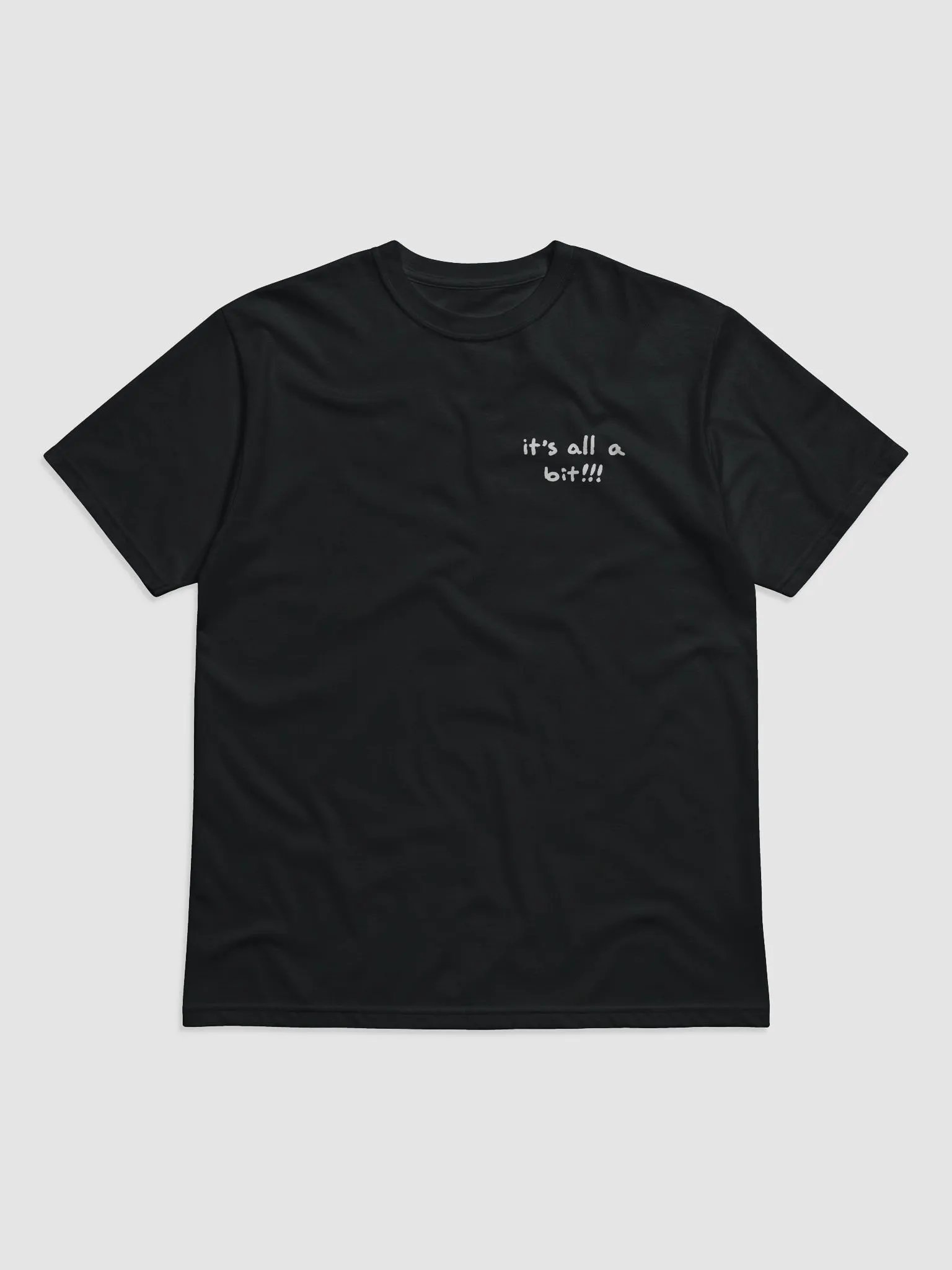 “It’s all a bit!!!” (sm. white design) unisex eco tee product image (2)