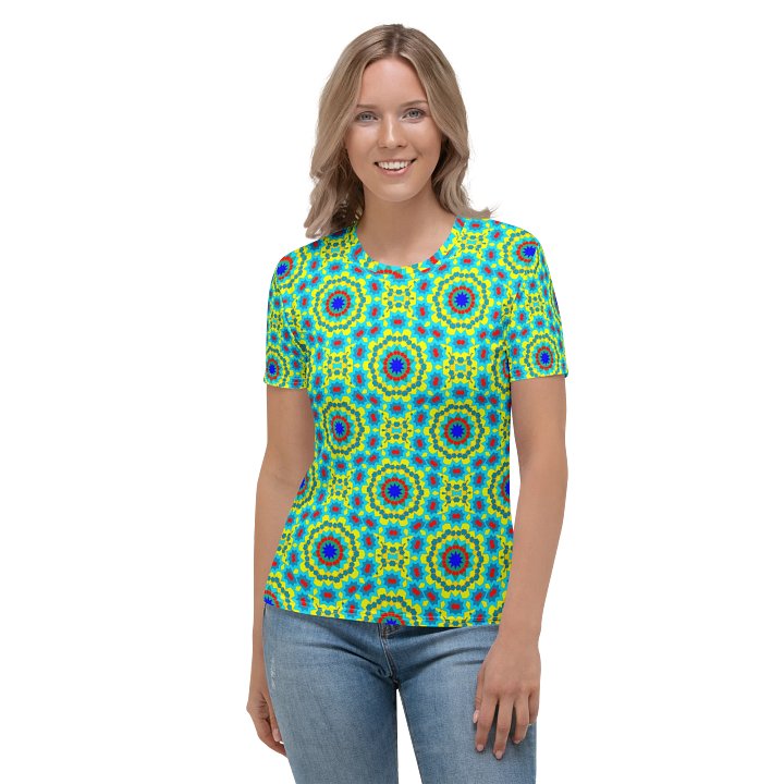 All-Over Print Women's Teal Floral Crew Neck T-Shirt product image (2)