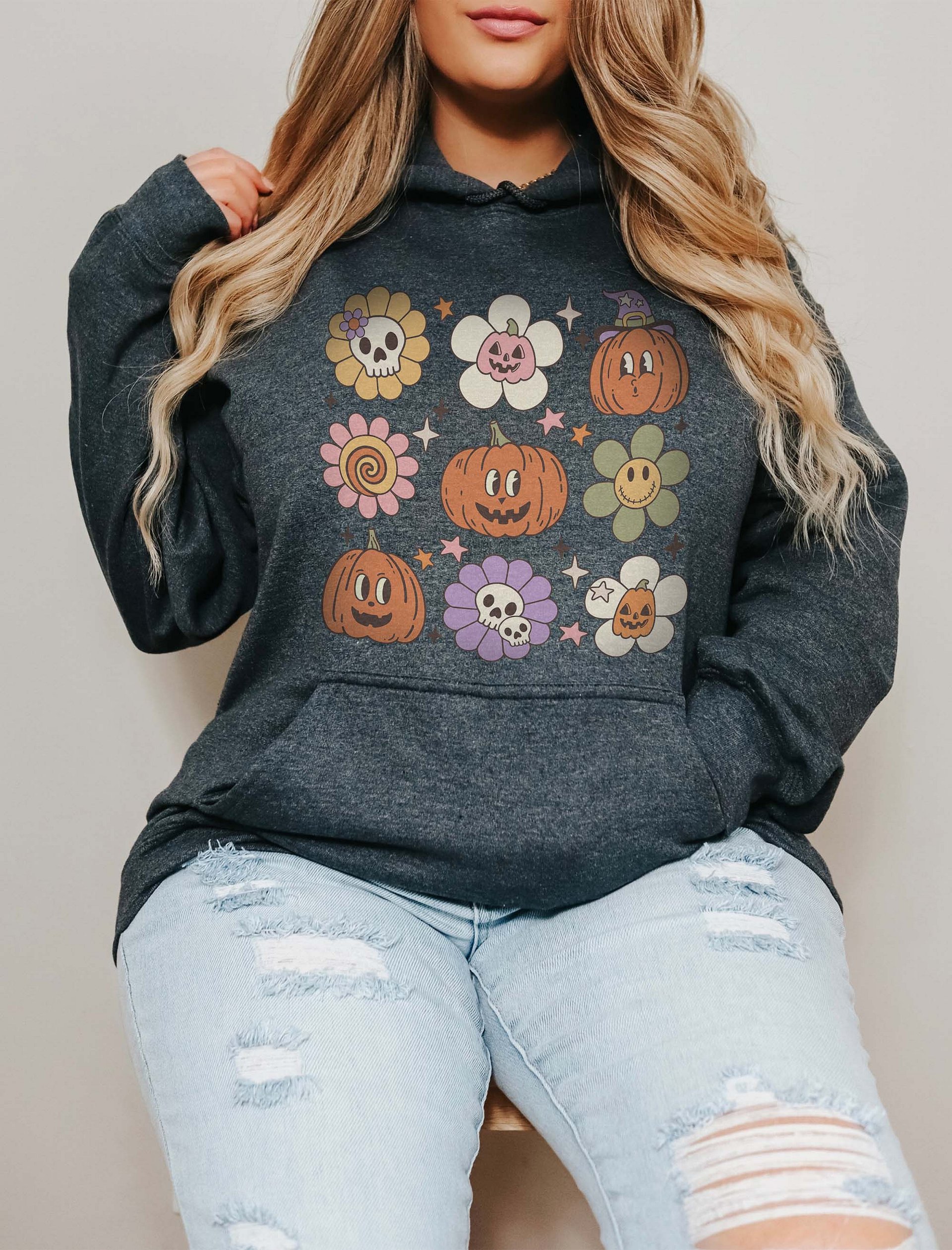 A Grid of Fall and Halloween Elements(2) Hooded Sweatshirt | Cute Fall and Halloween Hoodie Design product image (19)