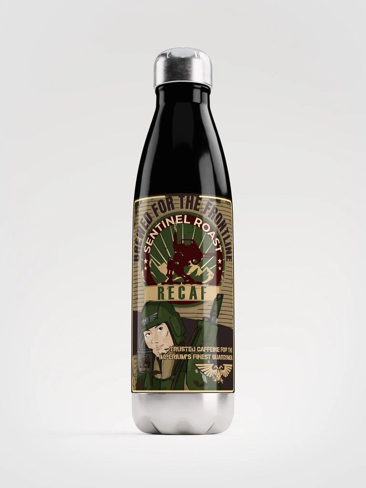 Sentinel Roast Recaff – Retro Warhammer 40K Astra Militarum Propaganda Poster Bottle product image (1)