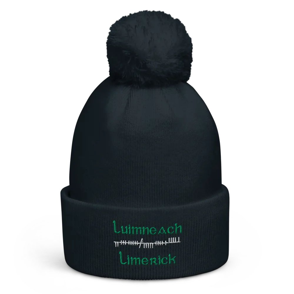 Limerick/Luimneach Orthodox style Ogham embroidered Pom-Pom Beanie product image (1)