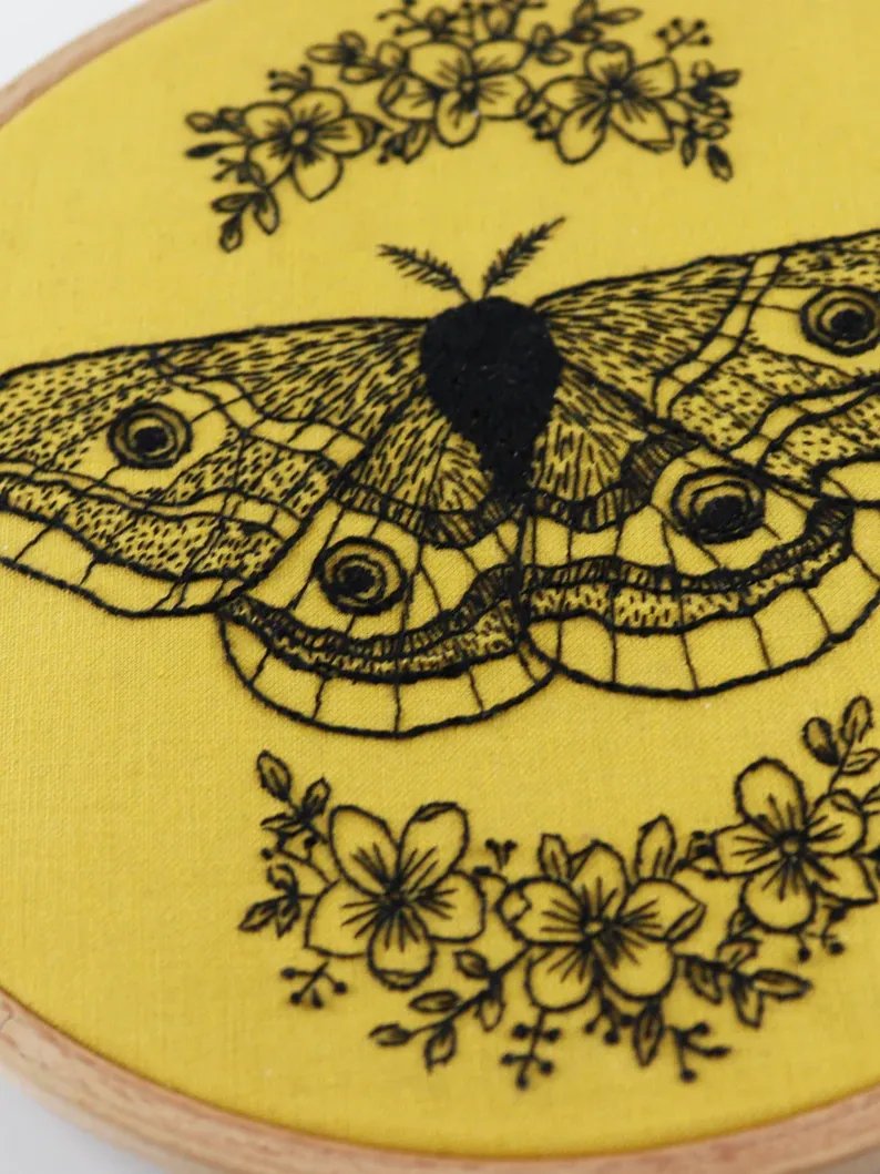 Monochrome Emperor Moth Outline Hand Embroidery Pattern: Beginner-Friendly Line Art Tutorial (PDF Digital Download) product image (8)