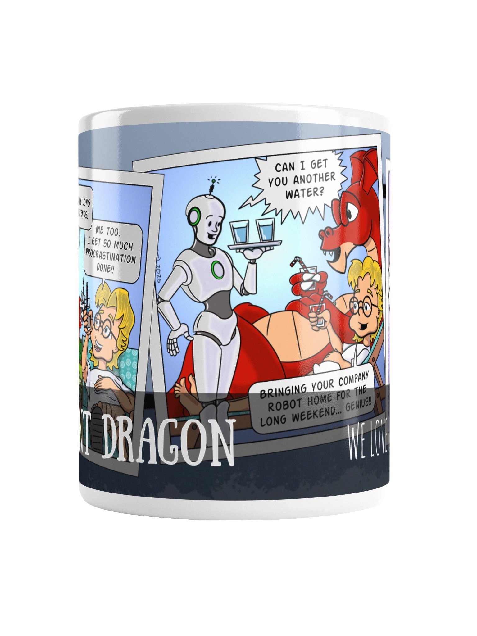 Resident Dragon Comic We Love Long Weekends Three-Panel Mug product image (2)