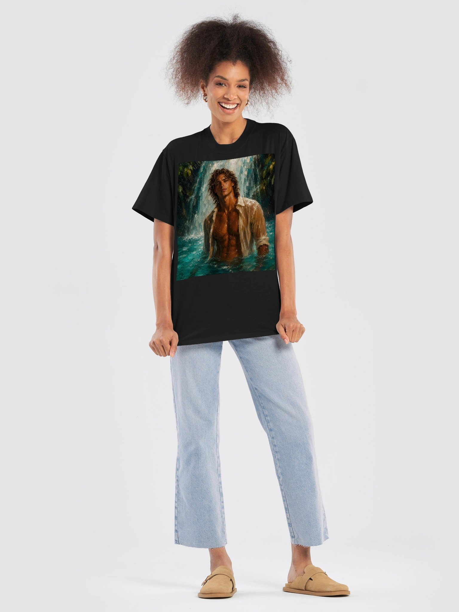 Handsome Man Waterfall Oil Painting T-Shirt, Romantic Fantasy Art, Romantasy Book Lover Gift product image (8)