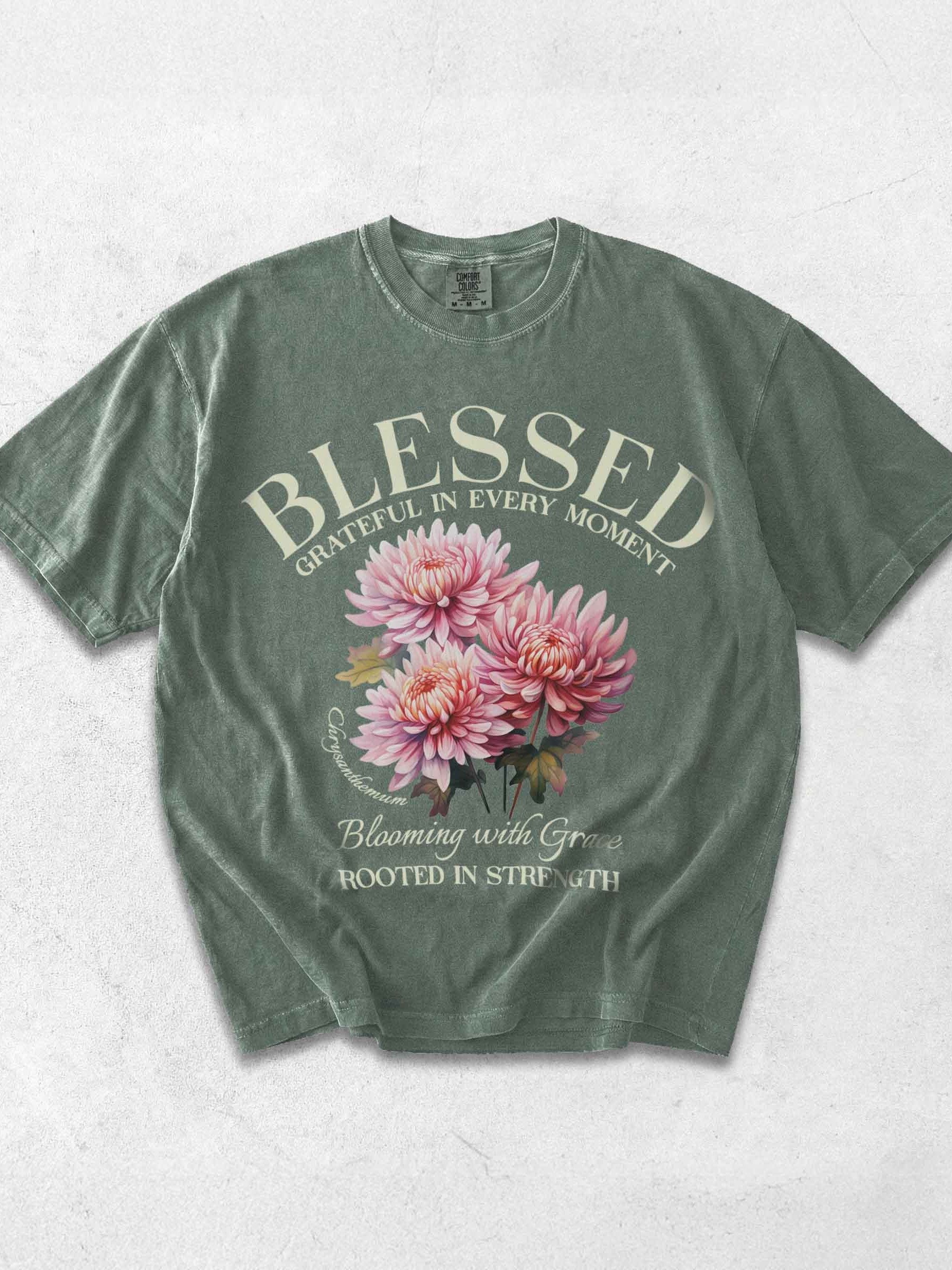 November Blessed Chrysanthemum Flower Shirt – Blooming with Grace Inspirational Floral Graphic Tee product image (1)