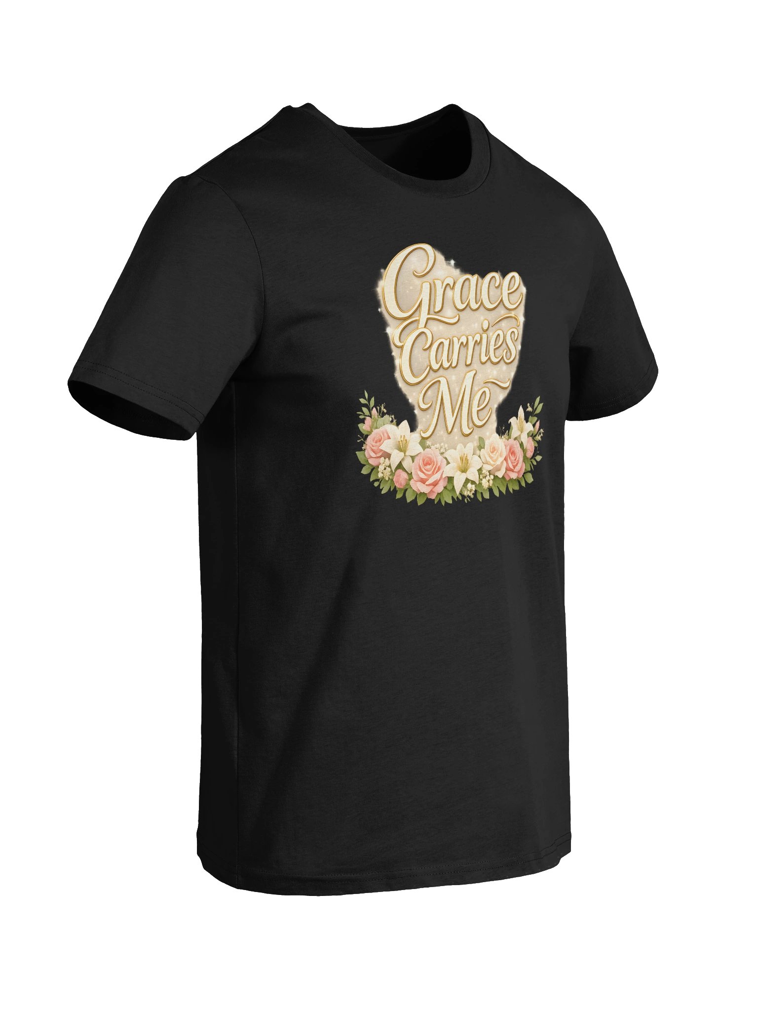 Grace Carries Me — Gold Script Floral Tee product image (43)