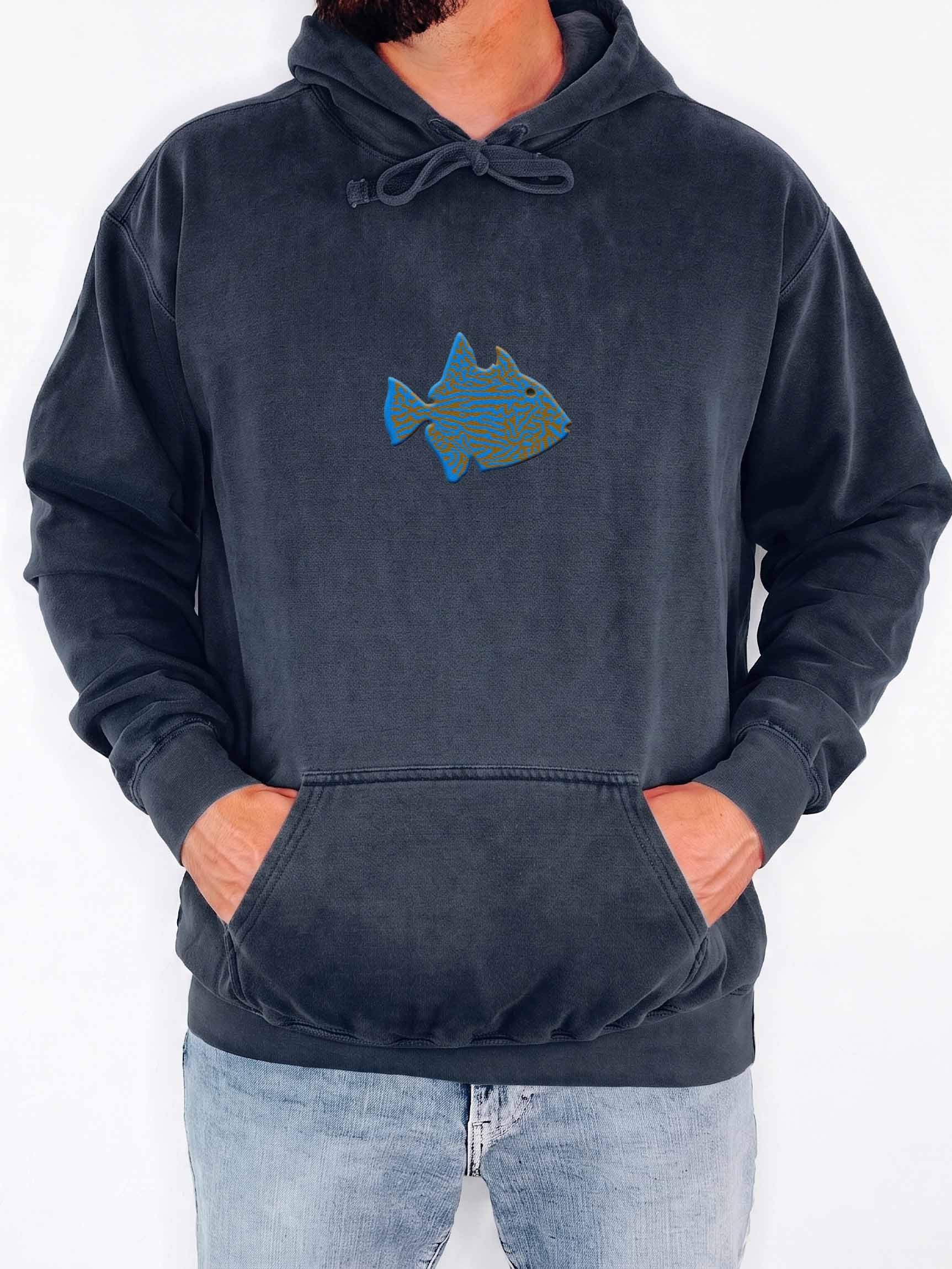 Blue-Lined Triggerfish Embroidered Premium Hoodie | Saltwater Reef Aquarium Fish & Marine Life Apparel product image (2)