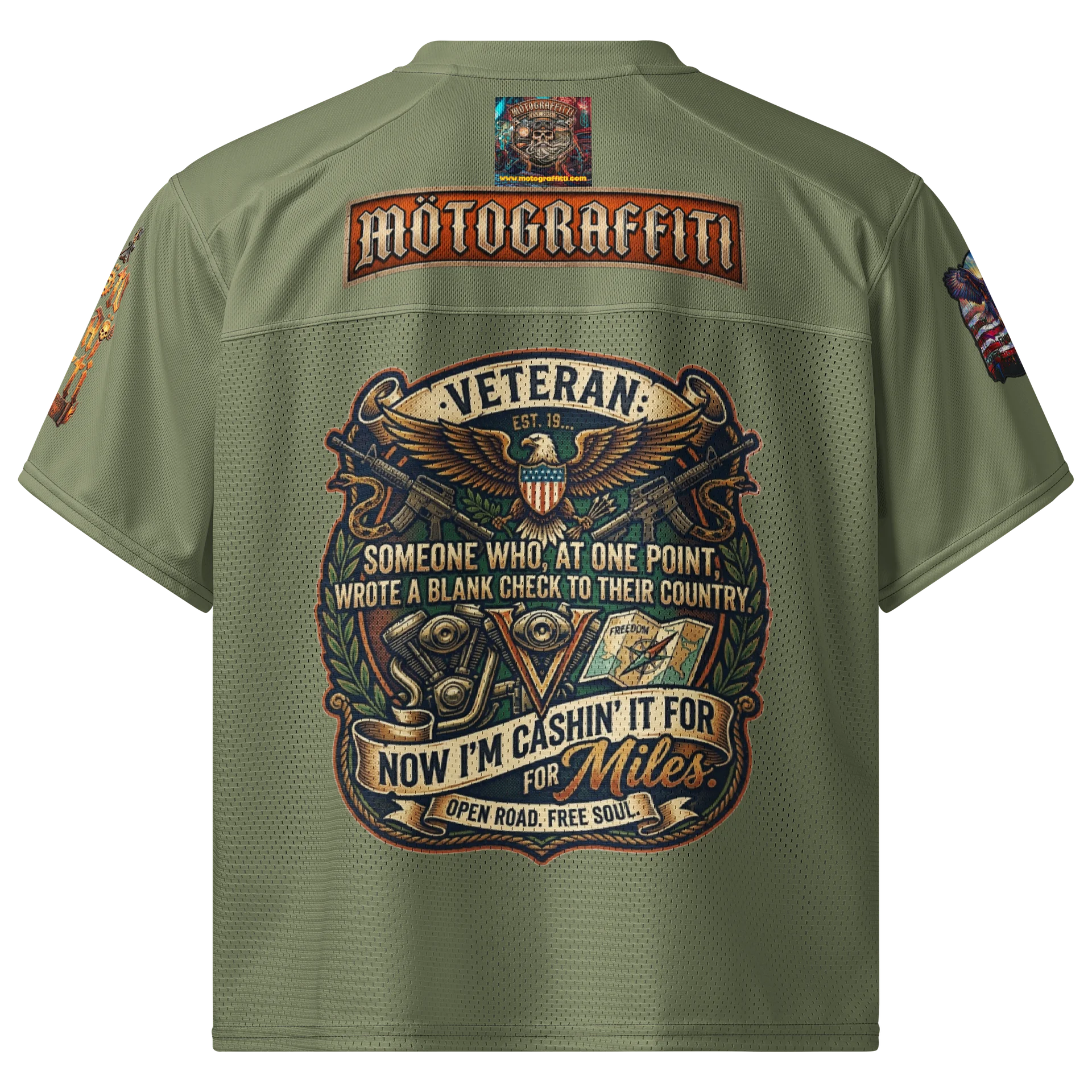 MötoGraffitti Veterans OD Green Football Jersey product image (2)
